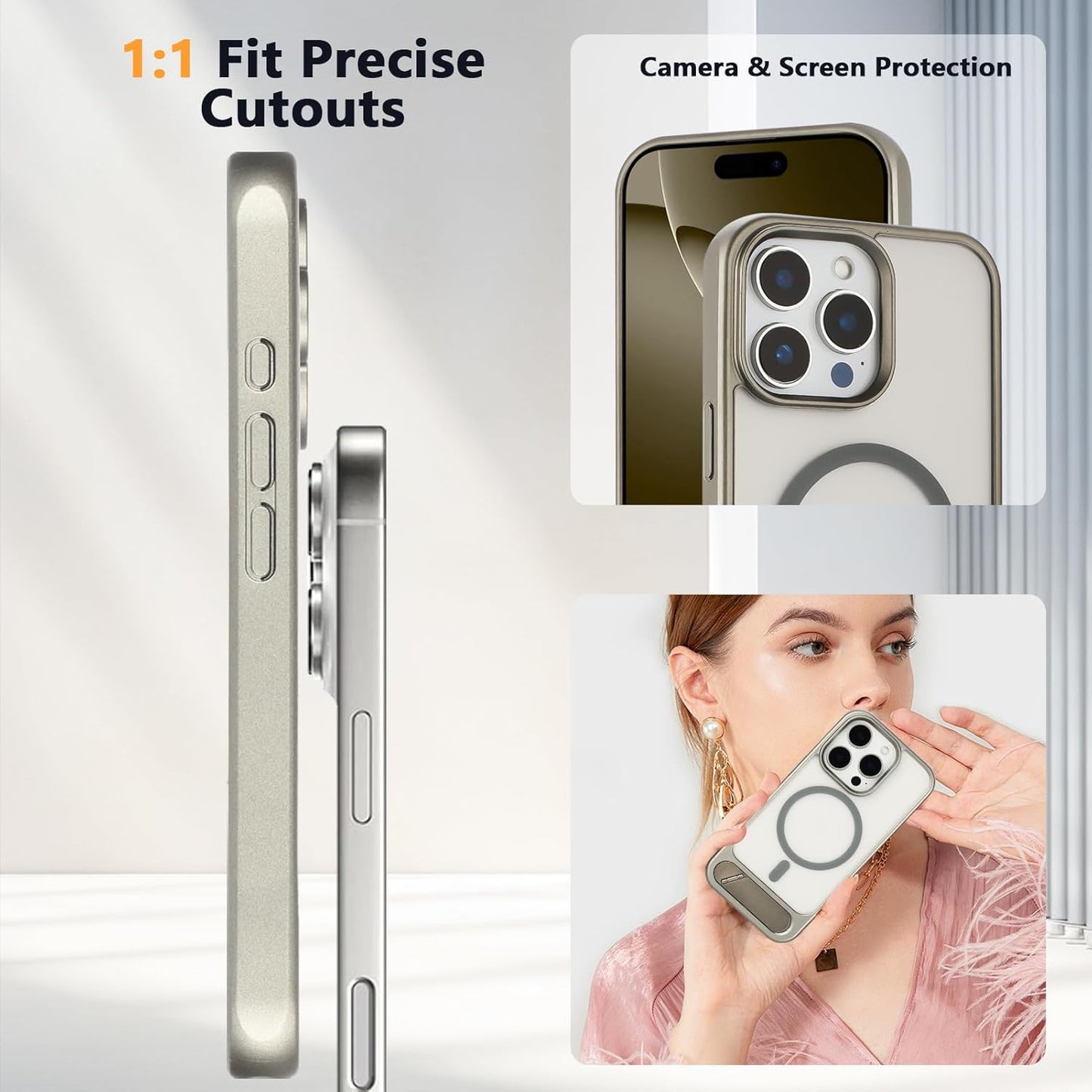 Tikoo Strong Magnetic for iPhone 16 Pro Max Case with Magsafe and Built-in Invisible Kickstand Slim Translucent Matte Military Grade Protective Phone Case for iPhone 16 Pro Max 6.9