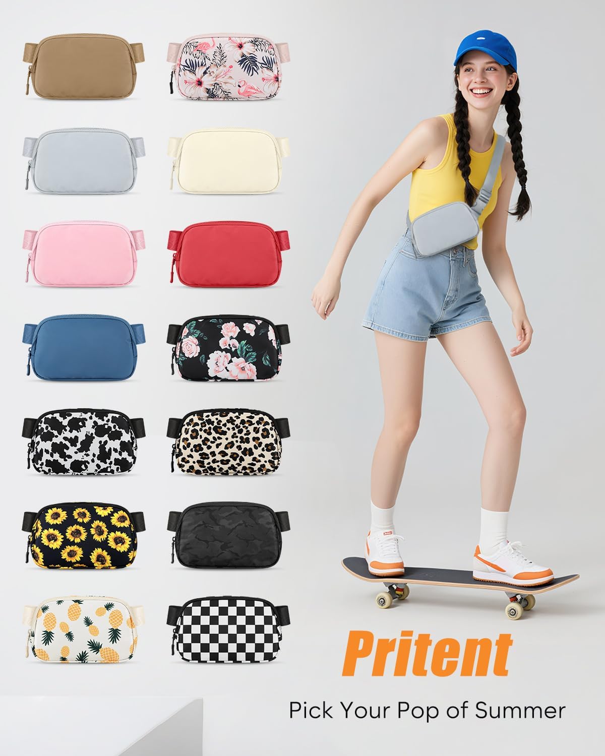 Fanny Packs for Women Cross Body Bag Waterproof Belt Bag with Adjustable Strap and Zipper Back Pocket Small Crossbody Bags Fashion Waist Packs for Workout Travelling(Light Gray)