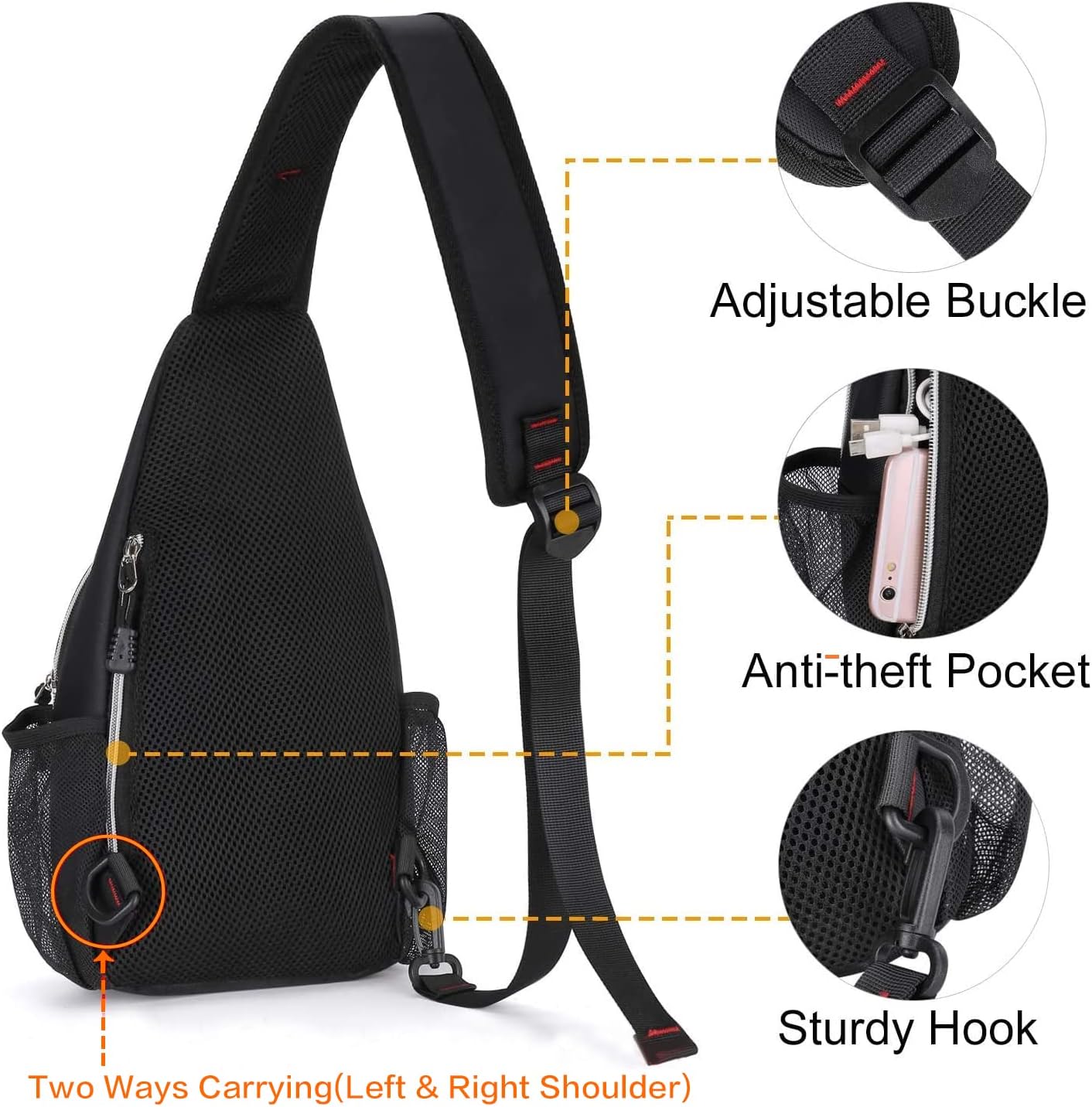 MOSISO Mini Sling Backpack,Small Hiking Daypack Travel Outdoor Casual Sports Bag, Black