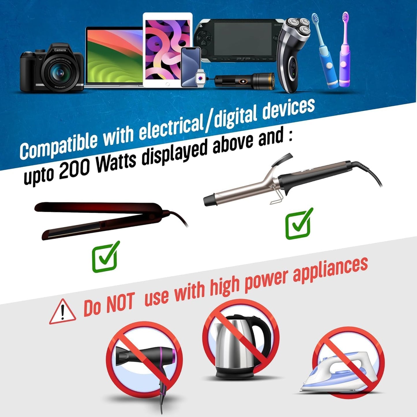 Ceptics Step Down Voltage Converter US to Europe - 200W Convert 220V to 110V for Curling Iron