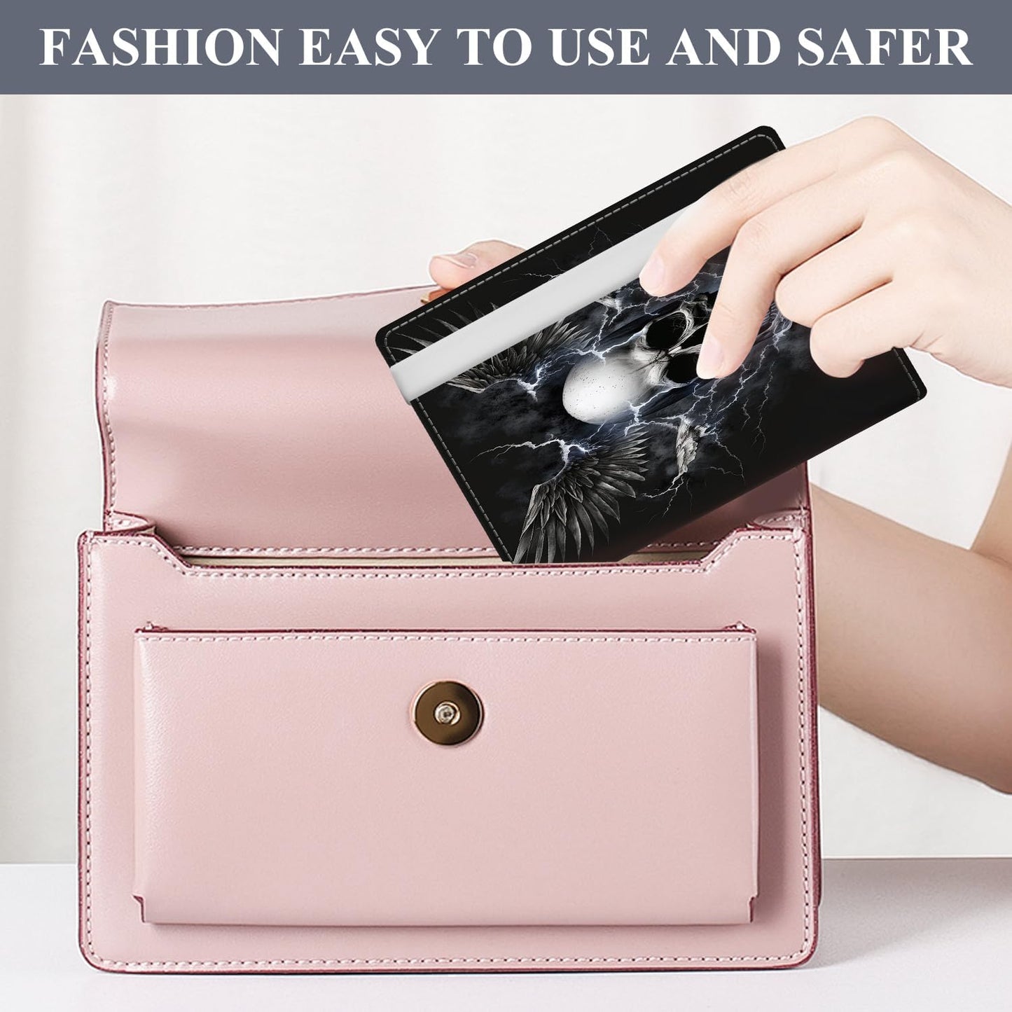 Passport Holder for Travel Essentials, RFID Premium Leather Passport Wallet Cover Case for Travel Must Haves Accessories, Passport Book Holders for Women Men Cool Black Skull