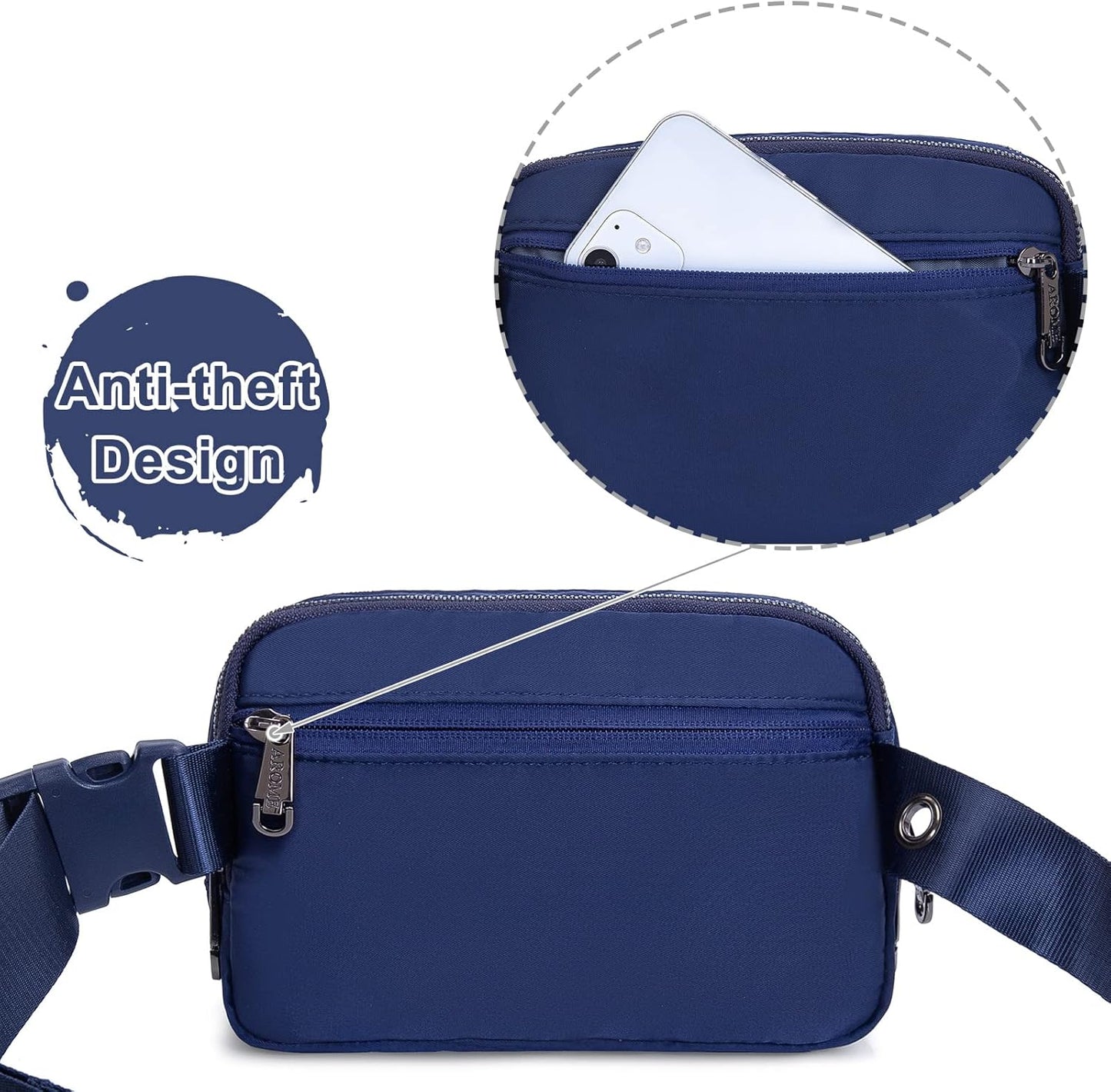 AROME Mini Belt Bag for Women, Fashion Waist Packs Fanny Pack Crossbody Bags with Strap Extender for Women Men, Waterproof Waist Bag Hip Bum Bag for Casual Travel Running Hiking Outdoor Sports