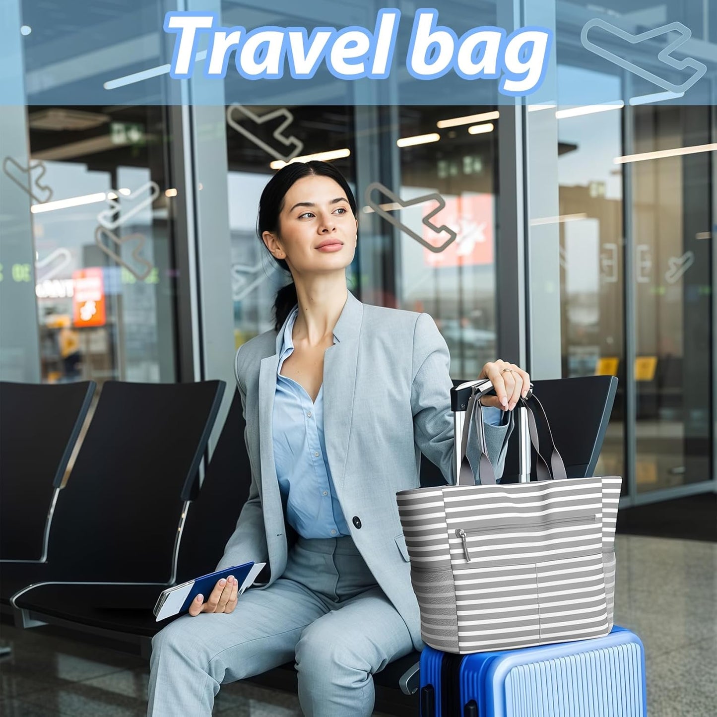 Waterproof Foldable Tote Bag for Travel – Large Carry-On with Zipper Pocket for Beach, Gym, Airplane & Weekend Trips