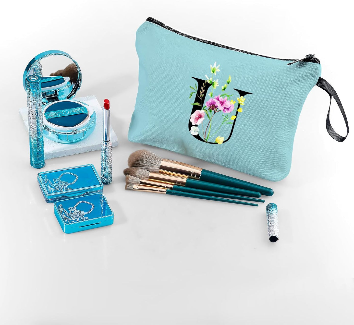 Birthday Thank You Appreciation Monogrammed Gifts for Mom Aunt Teacher Sister Friend Coworkers Bride Bridesmaid Makeup Cosmetic Bag with Mirror Mothers Day Christmas Graduation U