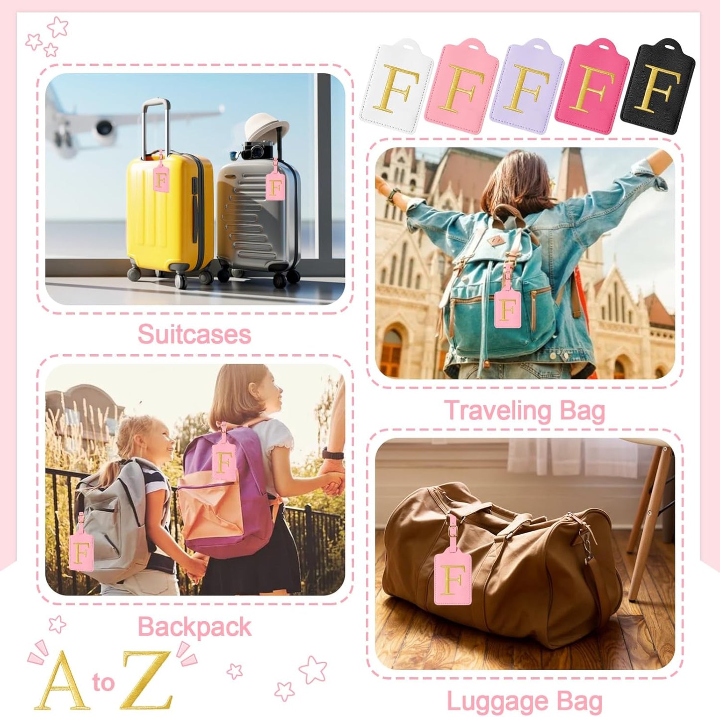 Initial Letter Luggage Tags for Suitcases, Embroidered Monogrammed Suitcase Luggage Identifier Name