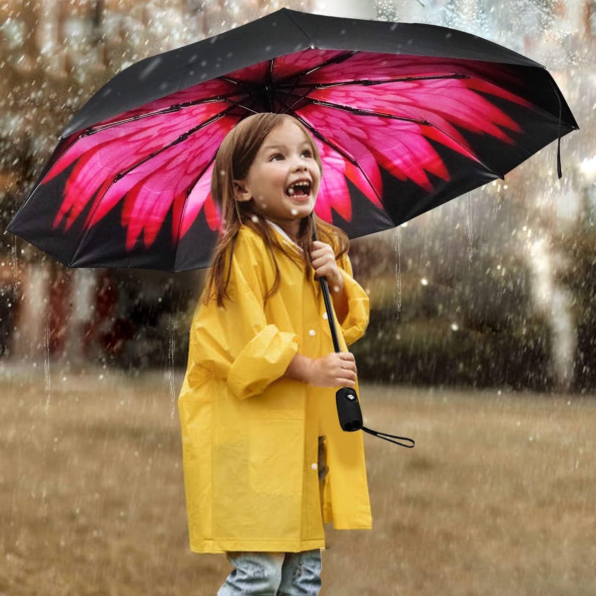 LLanxiry Compact Travel Umbrella, Windproof UV Protection Mini Folding Umbrellas for Rain Small Portable Umbrella for Travel Outdoor Use