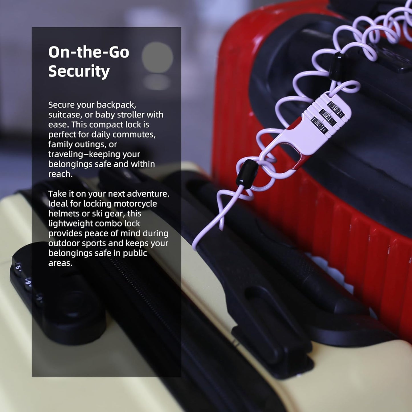Travel Lock with Retractable Cable, Thin Cable Locks with Combination, Small Padlock Combination, for Luggage, Suitcase, Backpack, Bag, Zipper, Stroller, Bike, Motorcycle Helmet Anti Theft