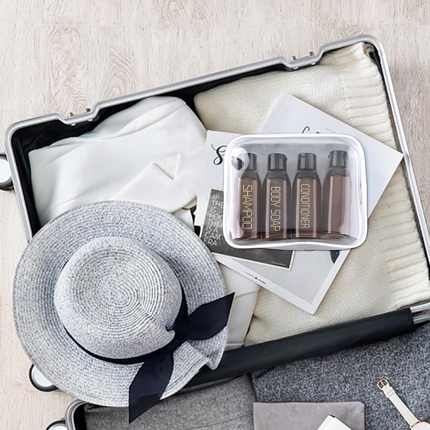 Cosywell 4 Pack 3.4 oz Preprinted Travel Bottles for Toiletries