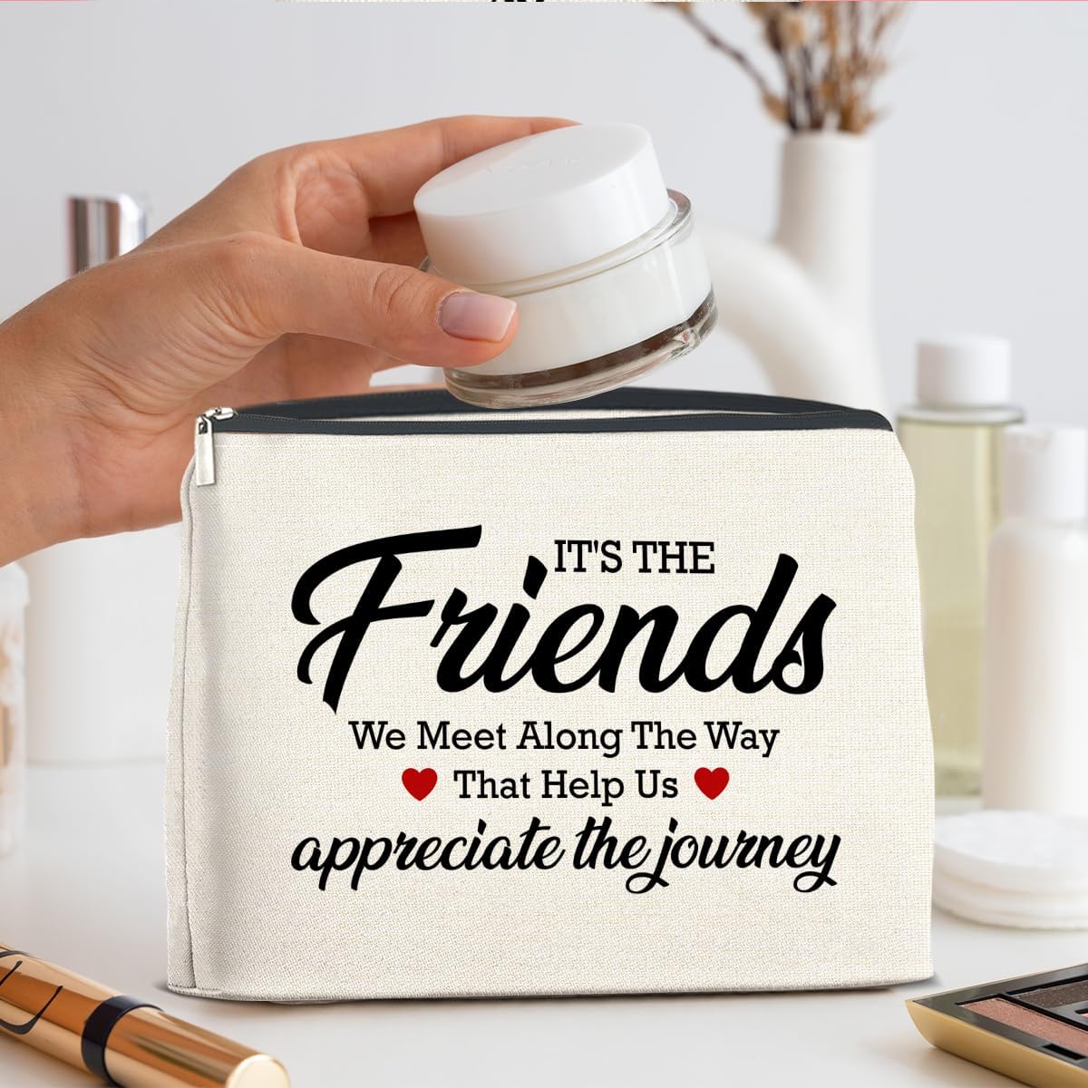 Makeup Bag - Appreciation Gift for Friends, Bestie, Soul Sister - 'It's the Friends We Meet Along the Way' Zipper Pouch