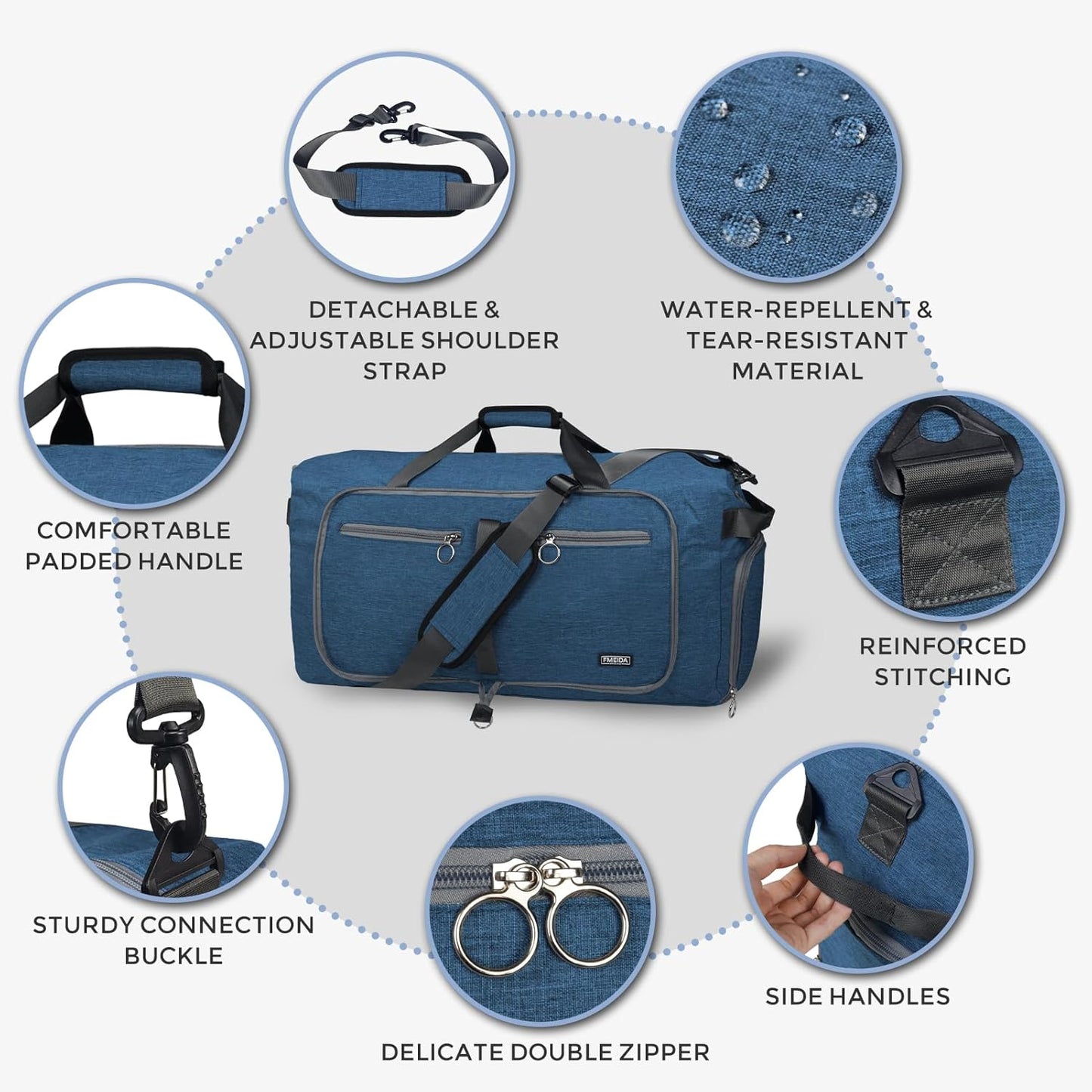 Fmeida 65L Duffle Bag with Shoes Compartment, Foldable Travel Duffel Bags for Men Women, Large