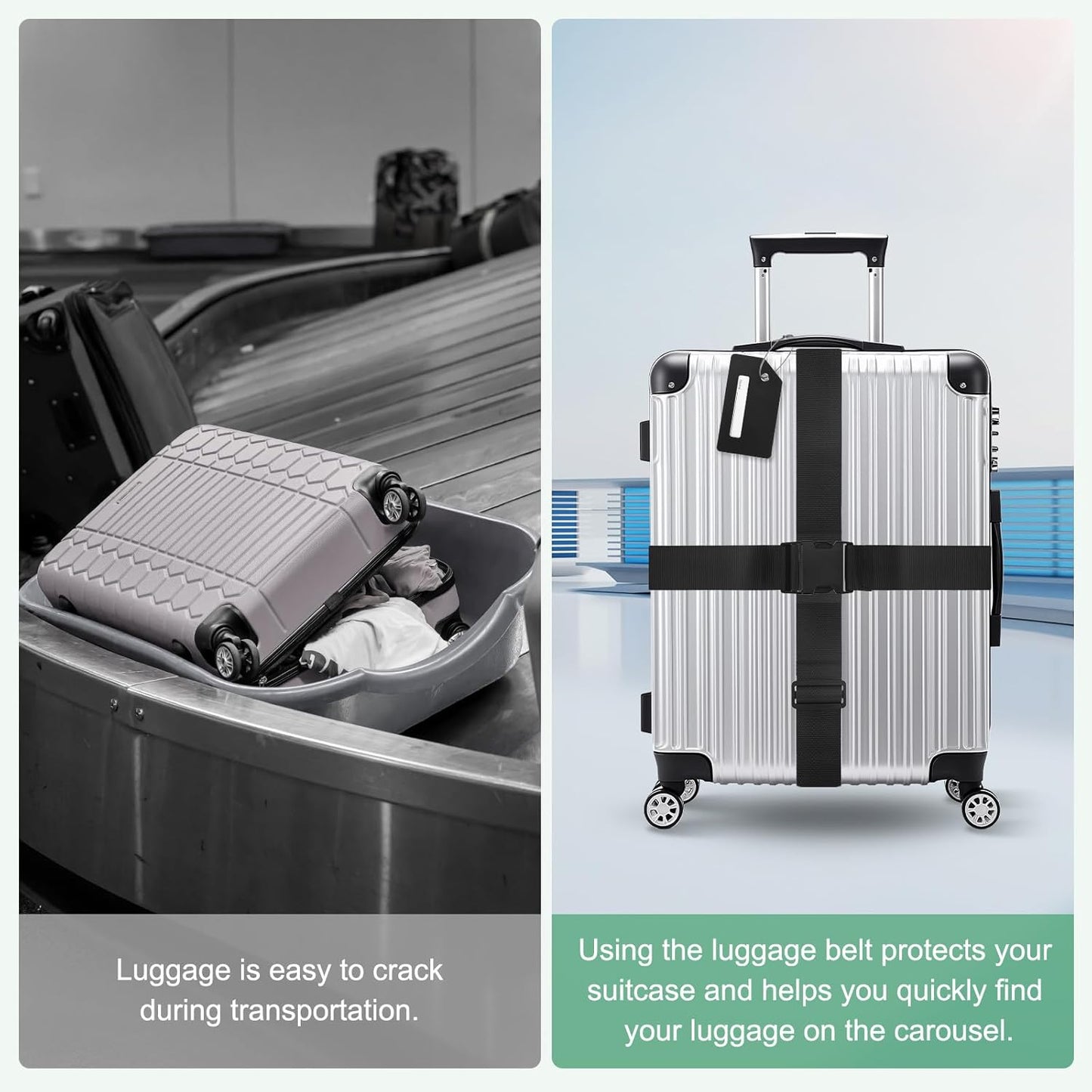 2-Sets Luggage Straps TSA Approved, Travel Straps for Luggage Suitcase Tags Set, Adjustable