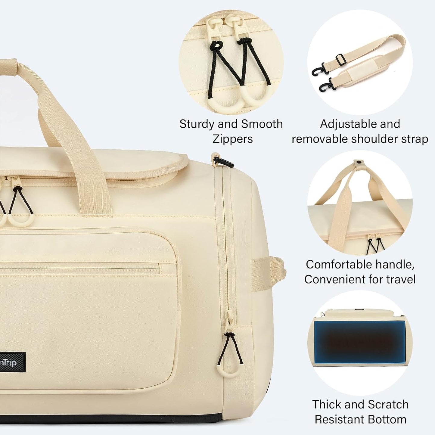 Large Travel Duffle Gym Bag with Shoe Compartment, Underseat Carry On Luggage Overnight Weekender