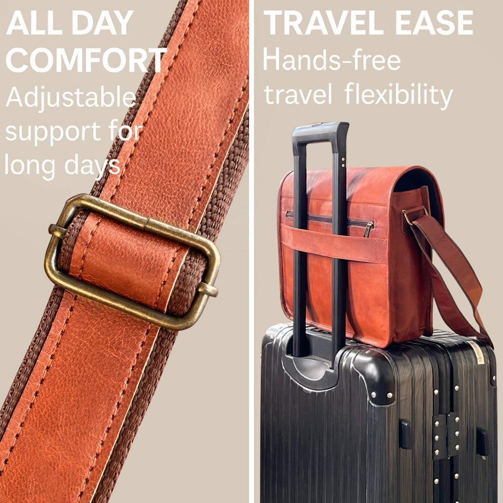 RUSTIC TOWN Leather Messenger Bag for Men Women - Full Grain Leather Laptop Satchel Office Shoulder