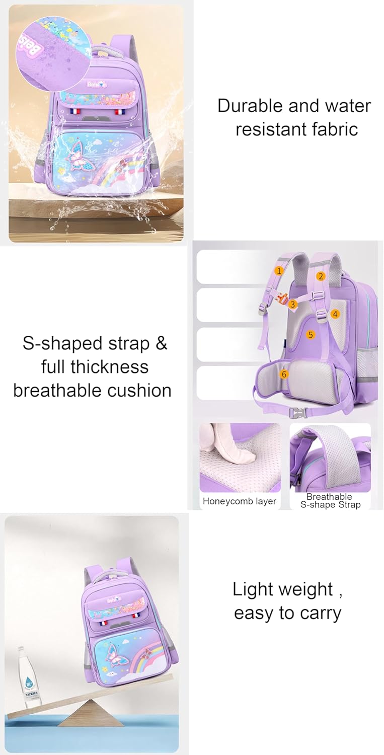 JiaYou Unisex Child Backpack Multi Layer Primary School Daypack with Detachable waist belt(Dark