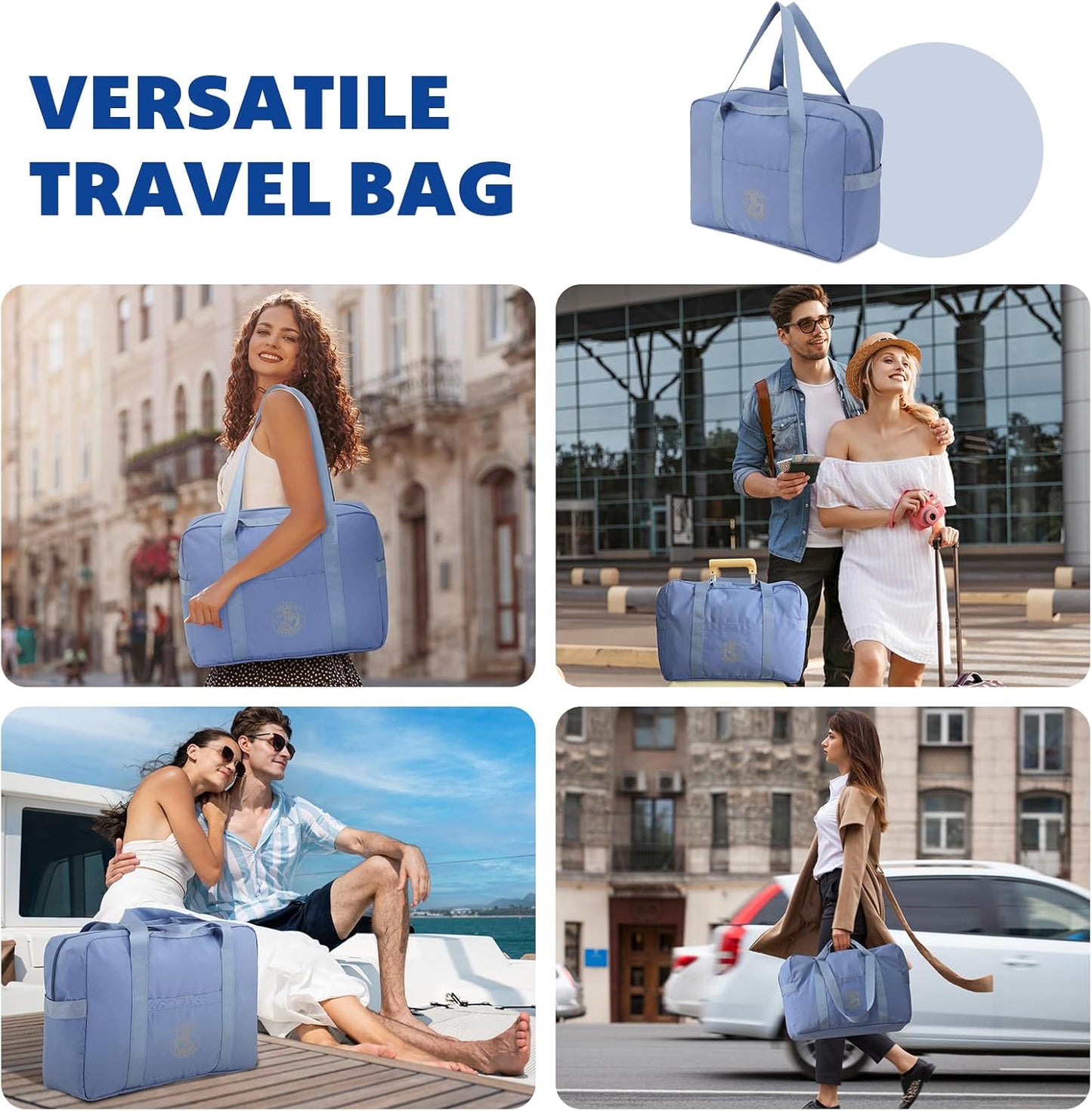 Weekender Bags for Women, Travel Duffel Bags, Water Resistant Personal Item/Carry Bag, Carry on Overnight Bag, Foldable Gym Bag for Travelling, Sports (Blue)