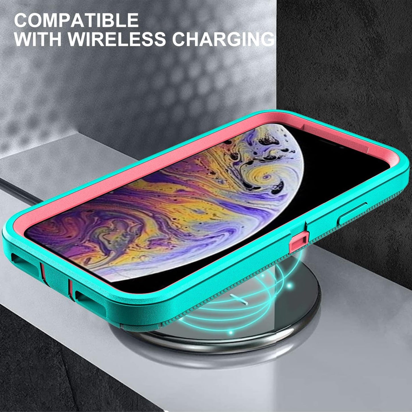 for iPhone Xs Max Case, Military Grade 3 in 1 Heavy Duty Shockproof/Drop Proof/Dust Proof Case with 2Pcs Tempered Glass Screen Protector (Aqua Blue/Pink)