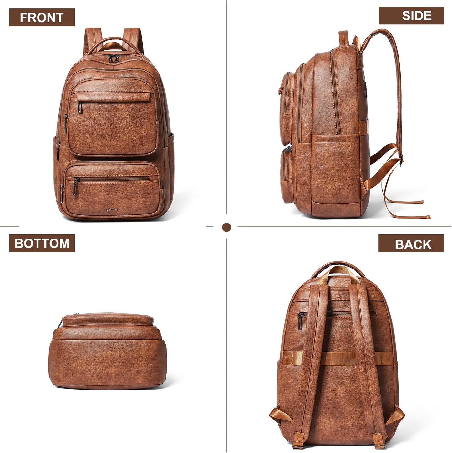 43L Backpack Purse For Women Leather Shoulder Diaper Bookbag Tote 17 16 15.6 Inch Laptop Bag Handbags For Travel Work College Large Brown