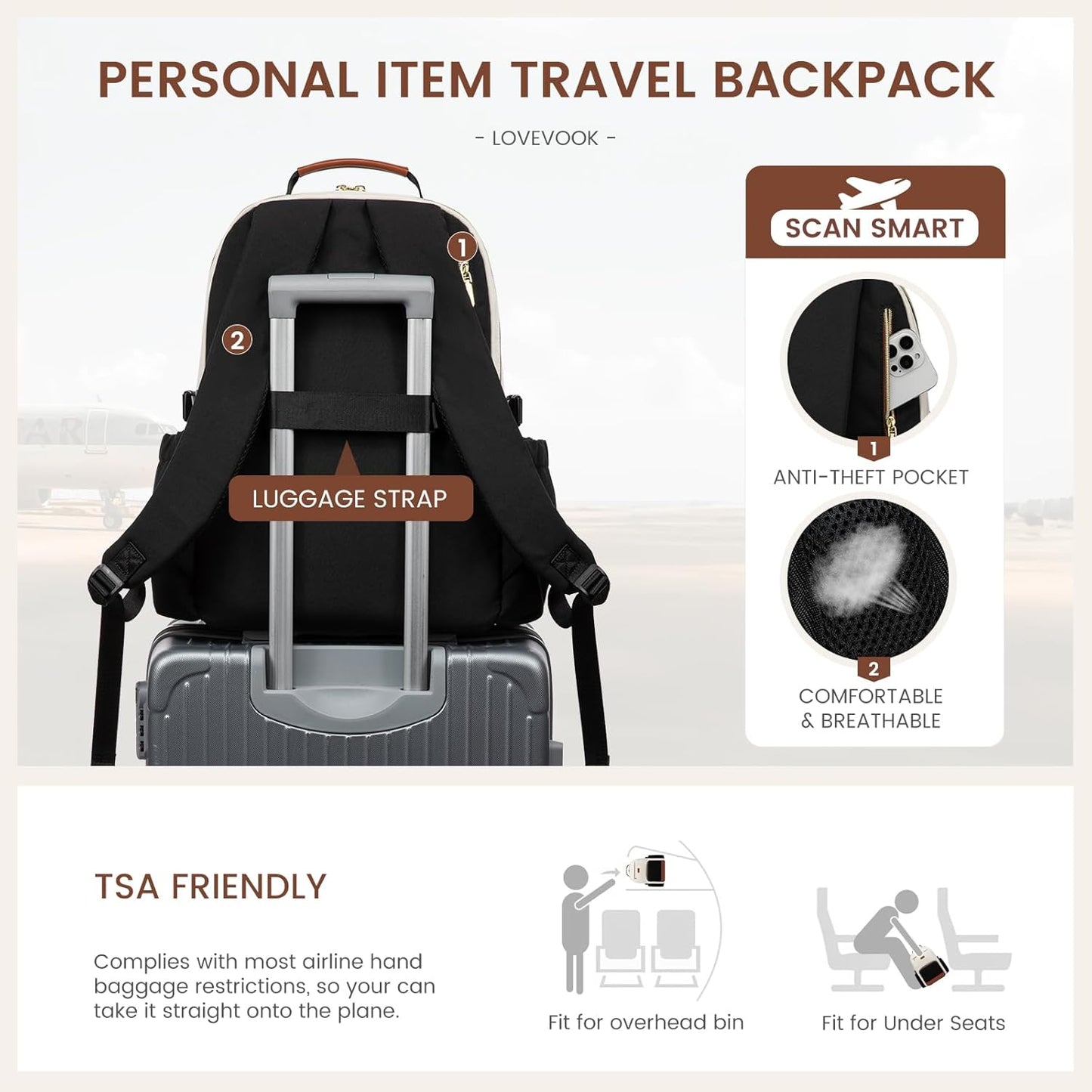 LOVEVOOK Laptop Backpack for Women with Pouch Pocket for Large Capacity Cup,15.6 Inch Teacher Nurse College Work Travel Backpack Purse,Waterproof Laptop Computer Bags,Grey-Black-Brown+Diamond-shaped