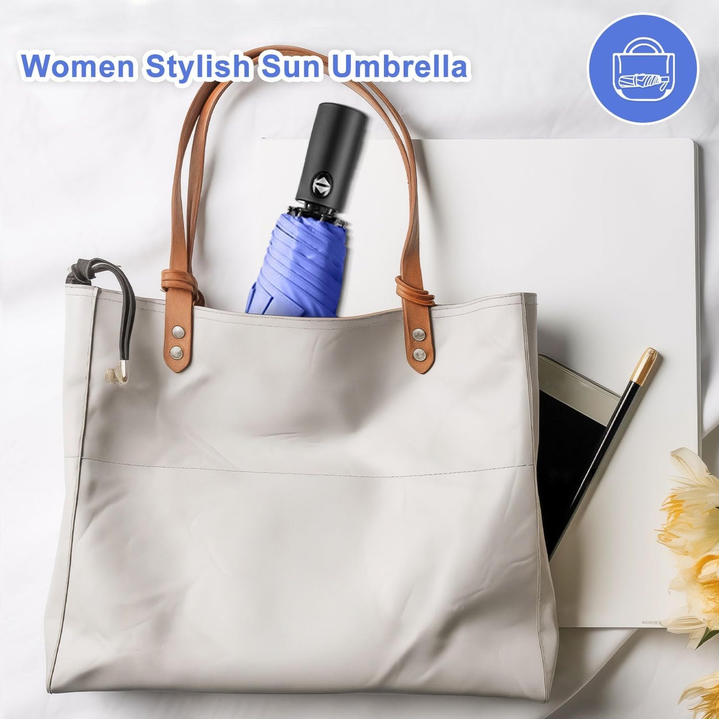 Lejorain Cute Women Sun Umbrella - Automatic Folding UV Protection Lightweight Umbrella Compact Travel Fashion Pretty Collapsible Golf Rain Umbrellas for Women