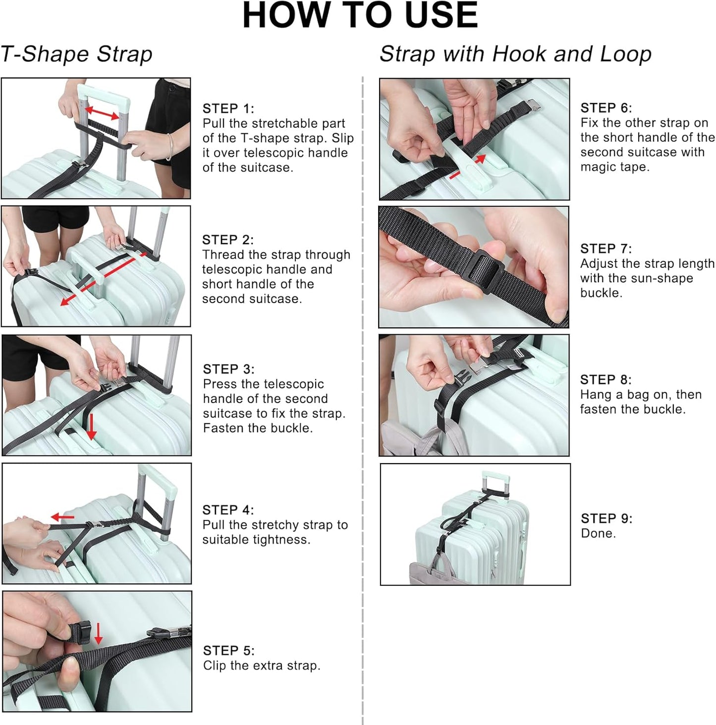 Vigorport Luggage Straps, Metal Luggage Connector Straps for Suitcases, Stretchable Add A Bag Adjustable Attachment Accessories Belts (Black, Small)