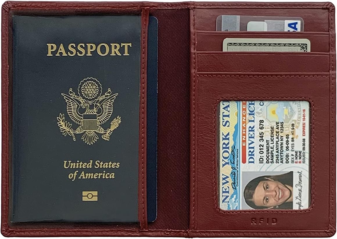 Personalized Monogrammed Merlot Leather RFID Passport Wallet and 2 Luggage Tags