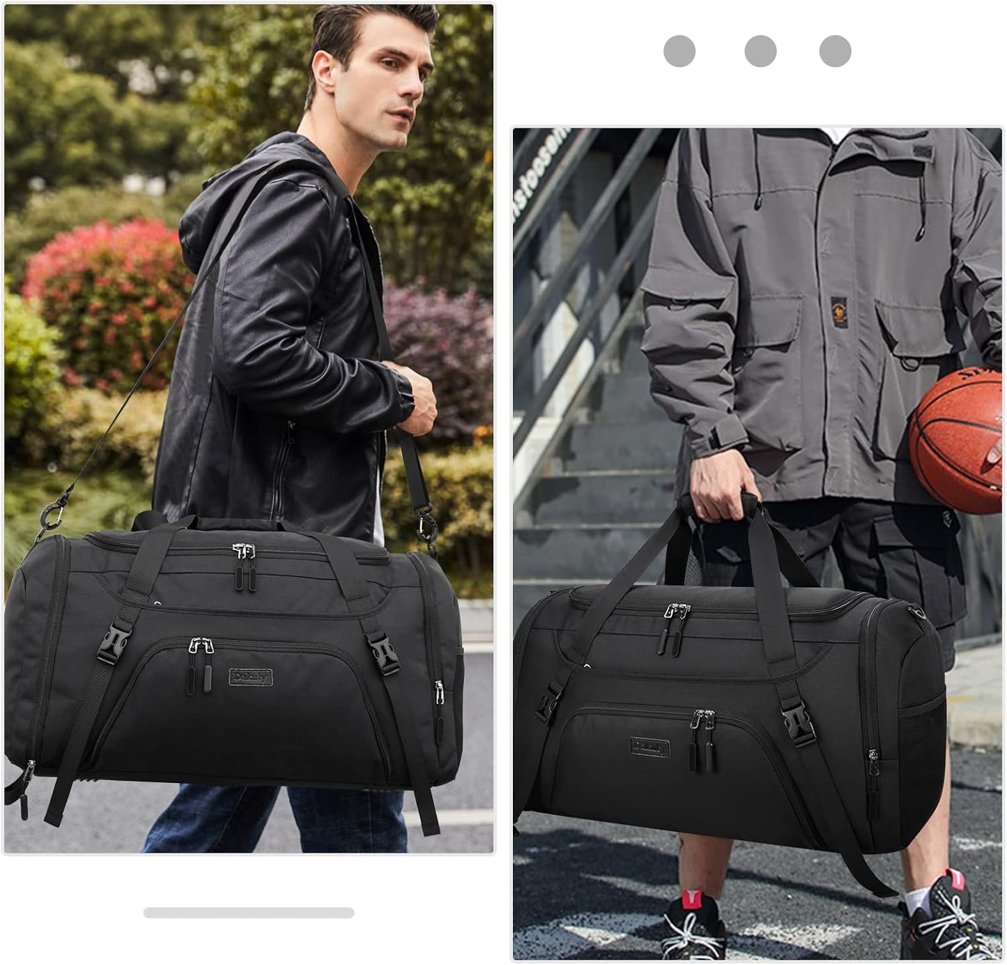Gym Duffle Bag for Women Men 40L Waterproof Sports Travel Duffel Bags with Shoe Compartment,Wet Pocket Large Weekender Overnight with Toiletry Bag,Black