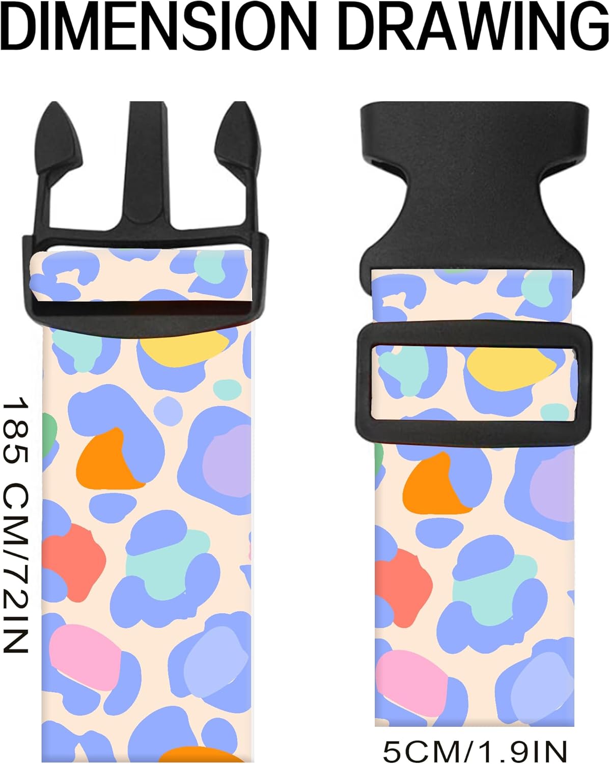 Luggage Straps for Suitcases, Adjustable Travel Belt, Durable Wide Luggage Strap, Cute Suitcase Strap Identifiers with Buckle, Bag Straps for Luggage, Cute Colorful Leopard