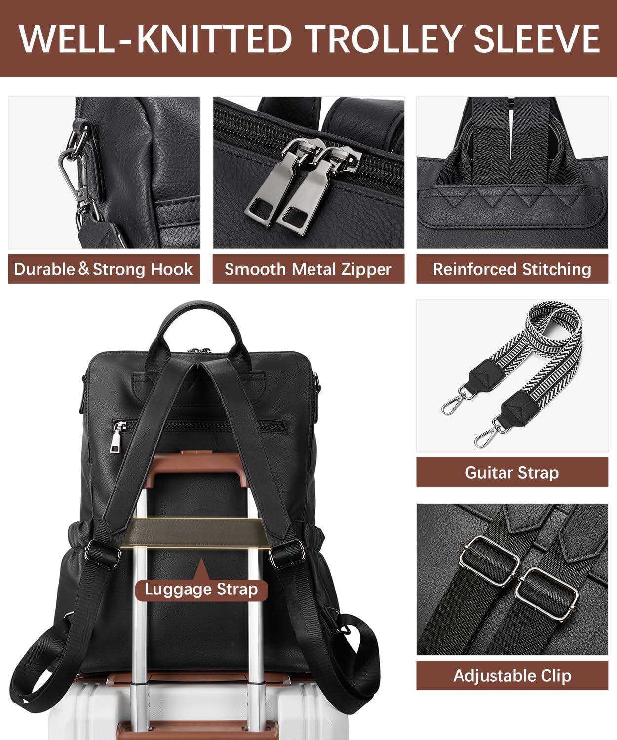 BOSTANTEN PU Leather Laptop Backpack for Women Designer Travel Backpack with Laptop Compartment Ladies Computer Shoulder Bags