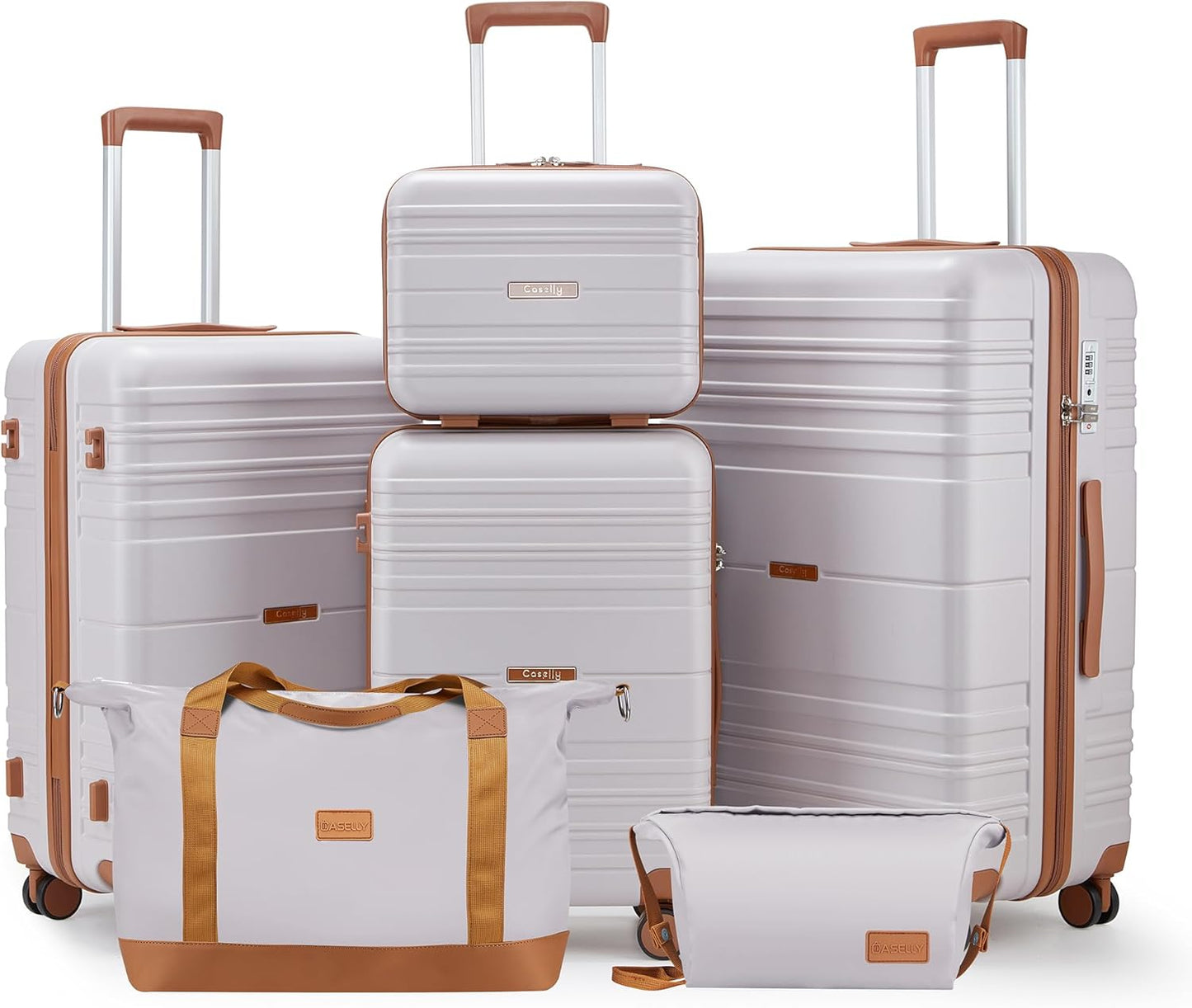 Luggage Sets 6 Piece with Spinner Wheels, Lightweight Hardshell Suitcase Set with TSA Lock, Carry On Checked Luggage with Travel Bag & Toiletry Bag (Light Purple, 6 piece sets(14/20/24/28/DB/TB))