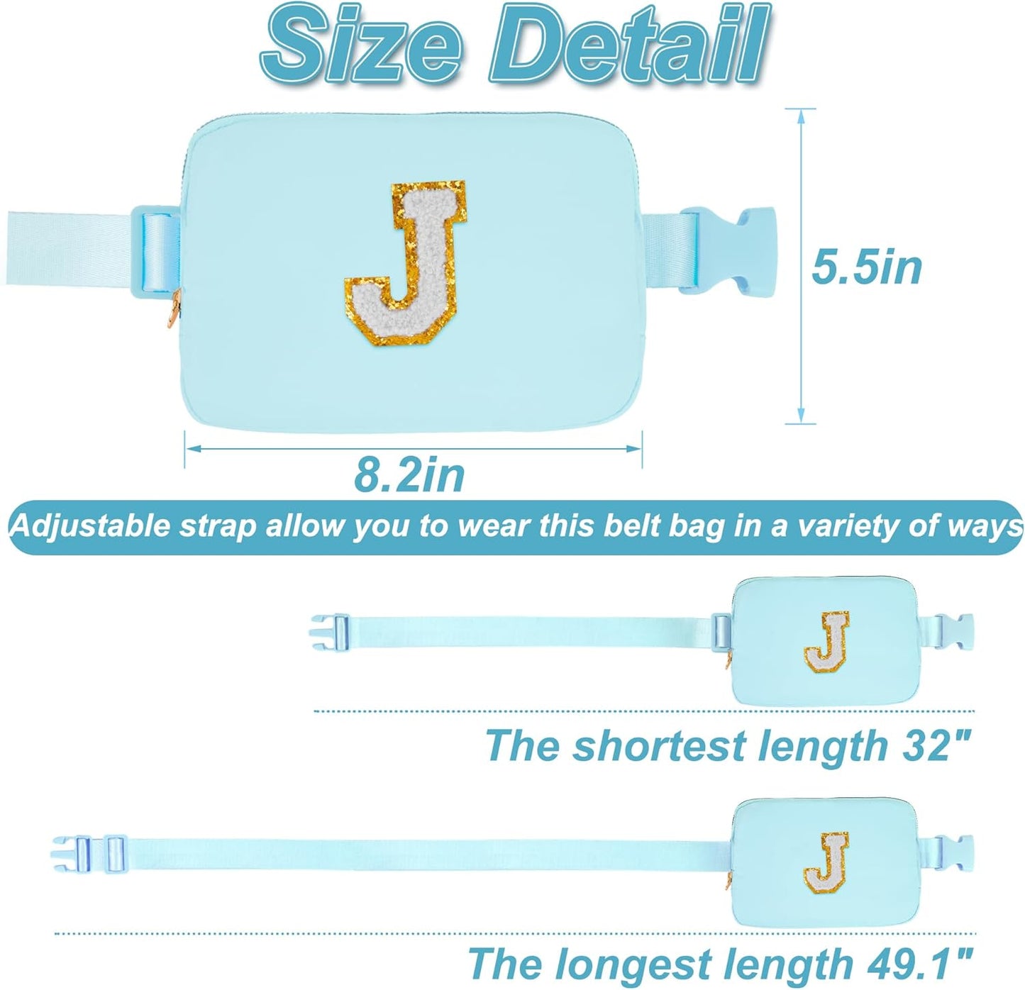 Birthday Gifts for 4 5 6 7 8 9 10 11 12 Year Old Girls,Gifts for Teens Kids Daughter Sister Her,Fanny Pack Belt Bag Crossbody Bags Cute Stuff for Girls Women Teen | Initial White J,Blue Bag