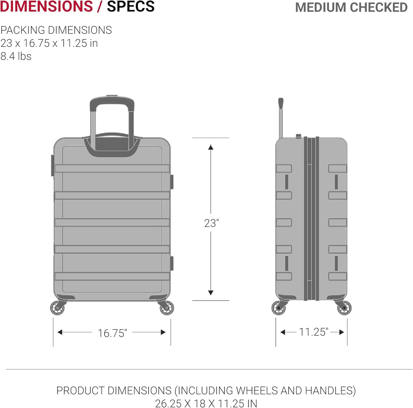 SwissGear 7366 Hardside Expandable Luggage with Spinner Wheels, Pink, Checked-Medium 23-Inch