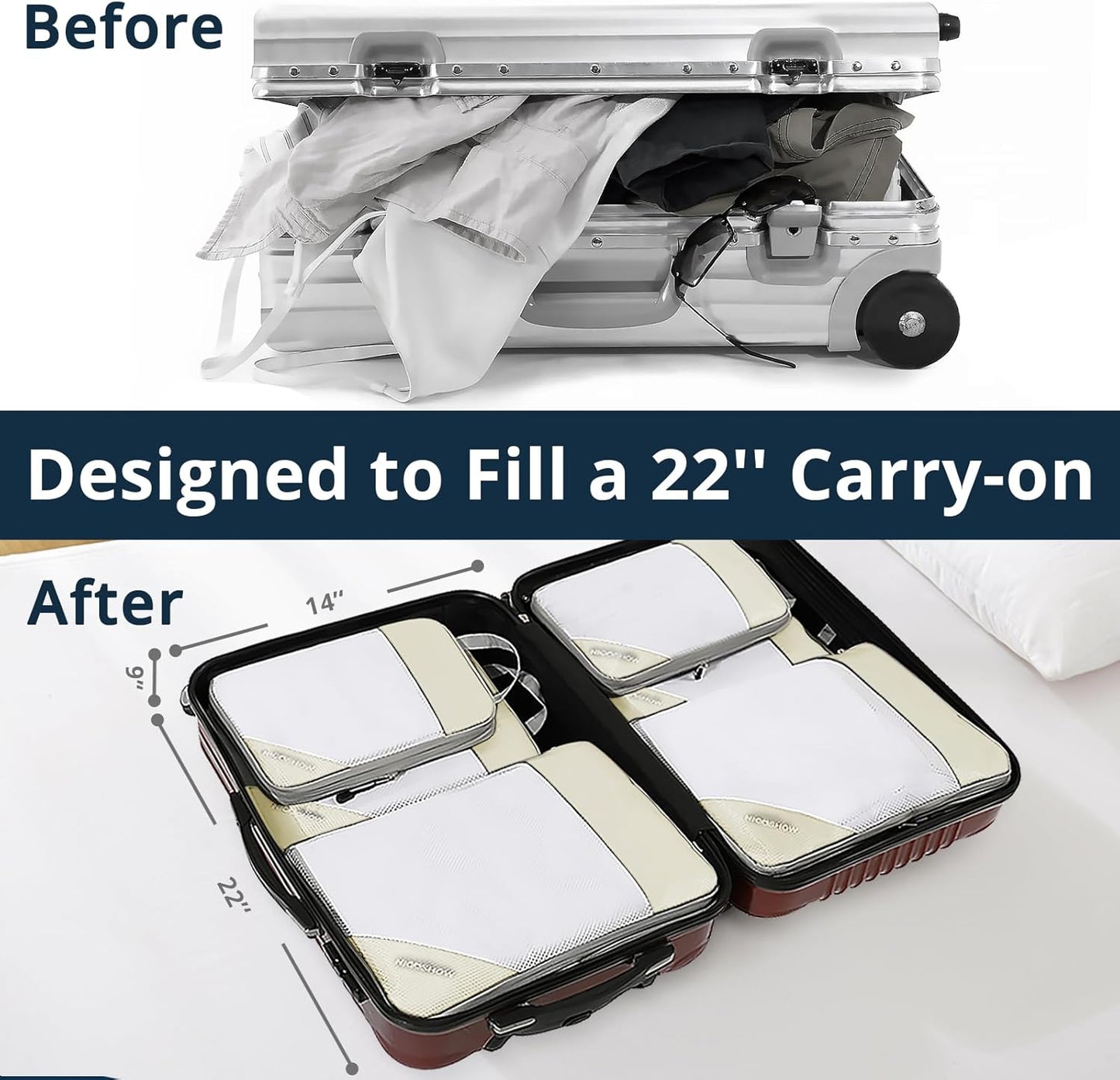 Compression Packing Cubes 6 Set, Compressible Space-Saving Packing Cubes for Travel - Compression