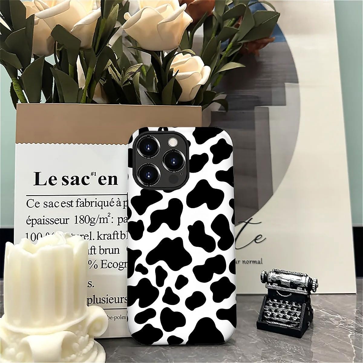SEized Case Compatible with for iPhone 16 Pro,Black White Cow Pattern Phone Case for Girl Women Boy Men,Durable Protection Phone Case for iPhone 16 Pro