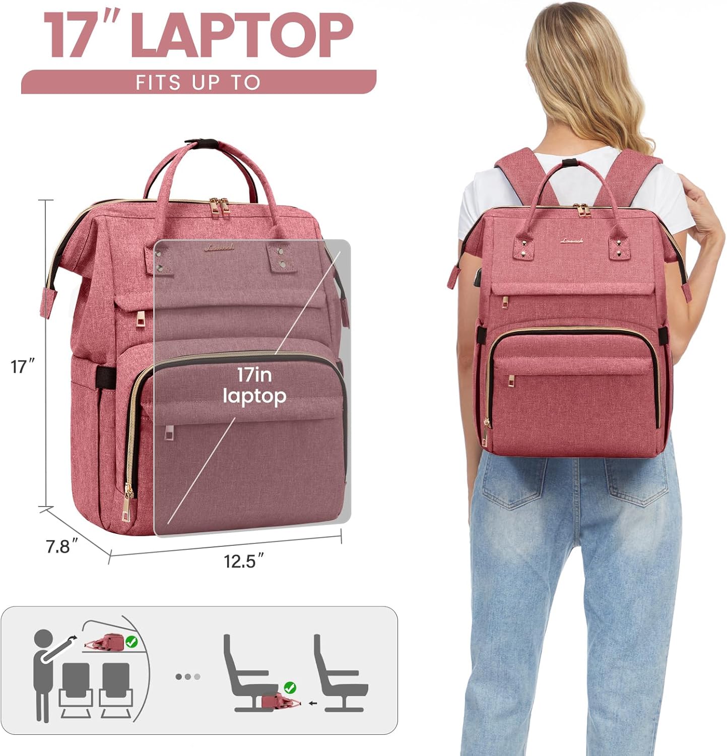 LOVEVOOK Laptop Backpack for Women,17 Inch Professional Womens Travel Backpack Purse Computer