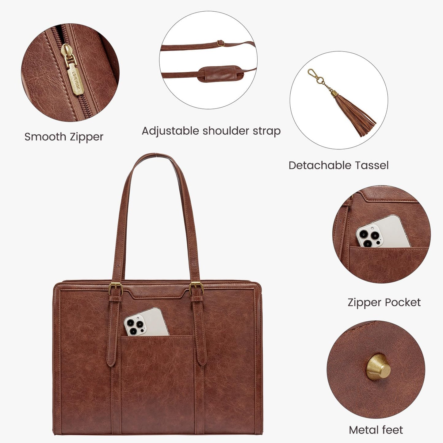 LOVEVOOK Laptop Bag for Women Vintage Leather Work Tote 15.6 inch Large Capacity Computer bag with Clutch Purse for Office, Travel, Casual