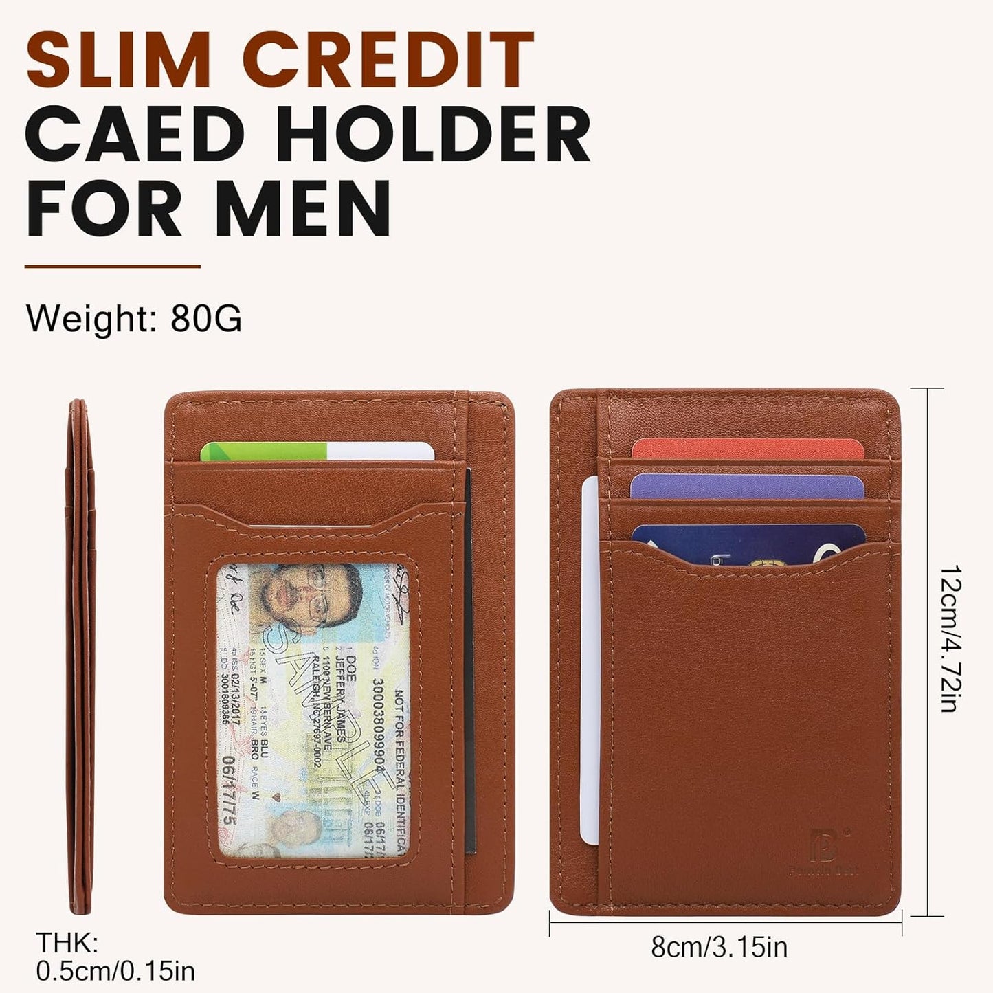 Pomelo Best Top Grain Genuine Leather Wallet for Men and Women, Slim Minimalist Front Pocket RFID Blocking Card Holder for Travel, Gifts, Brown