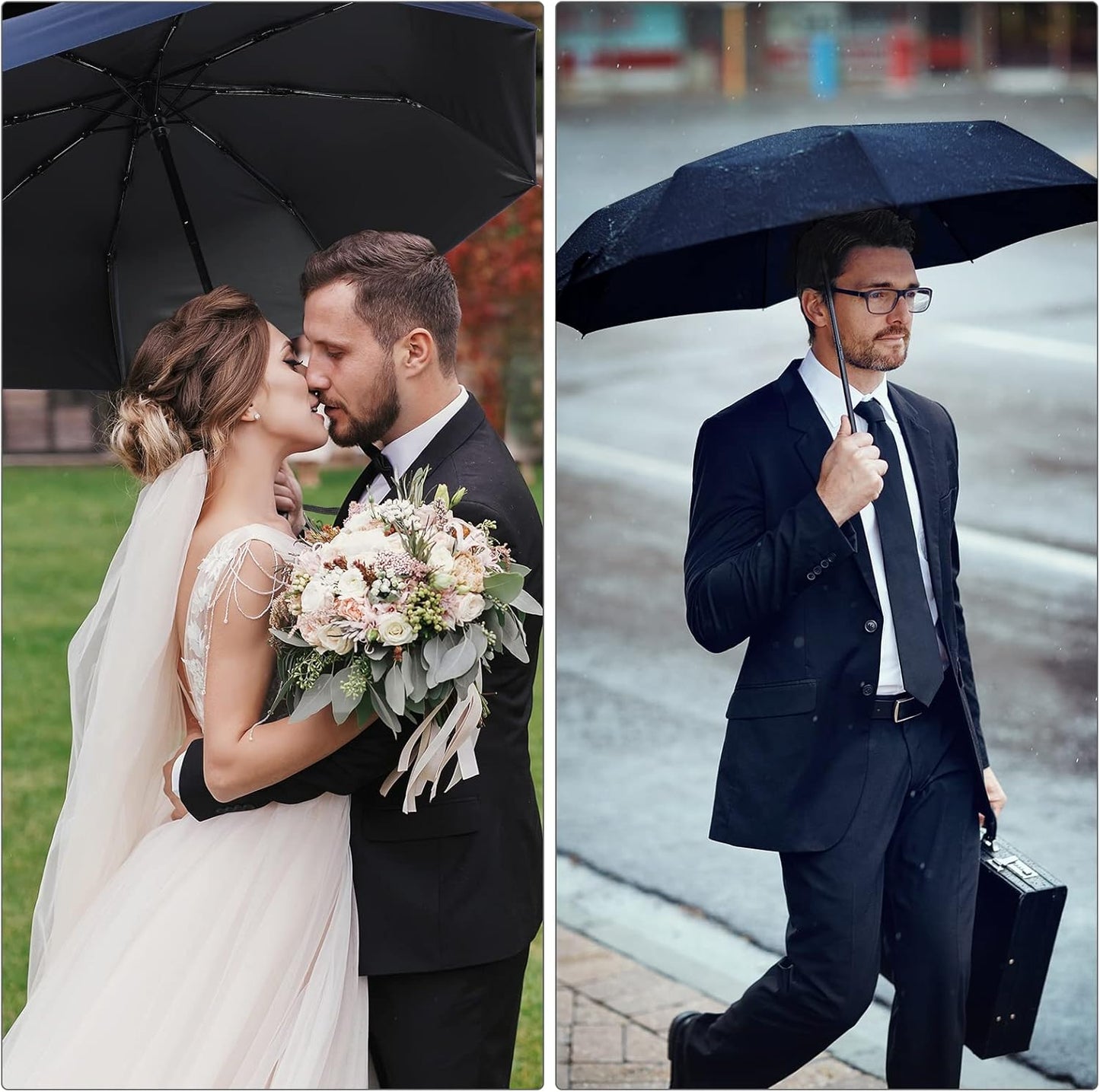 Jexine 6 Pcs Travel Compact Umbrella Automatic Open Close Windproof Small Light Backpack Purse Car Portable Collapsible Umbrella for Rain, Men Women