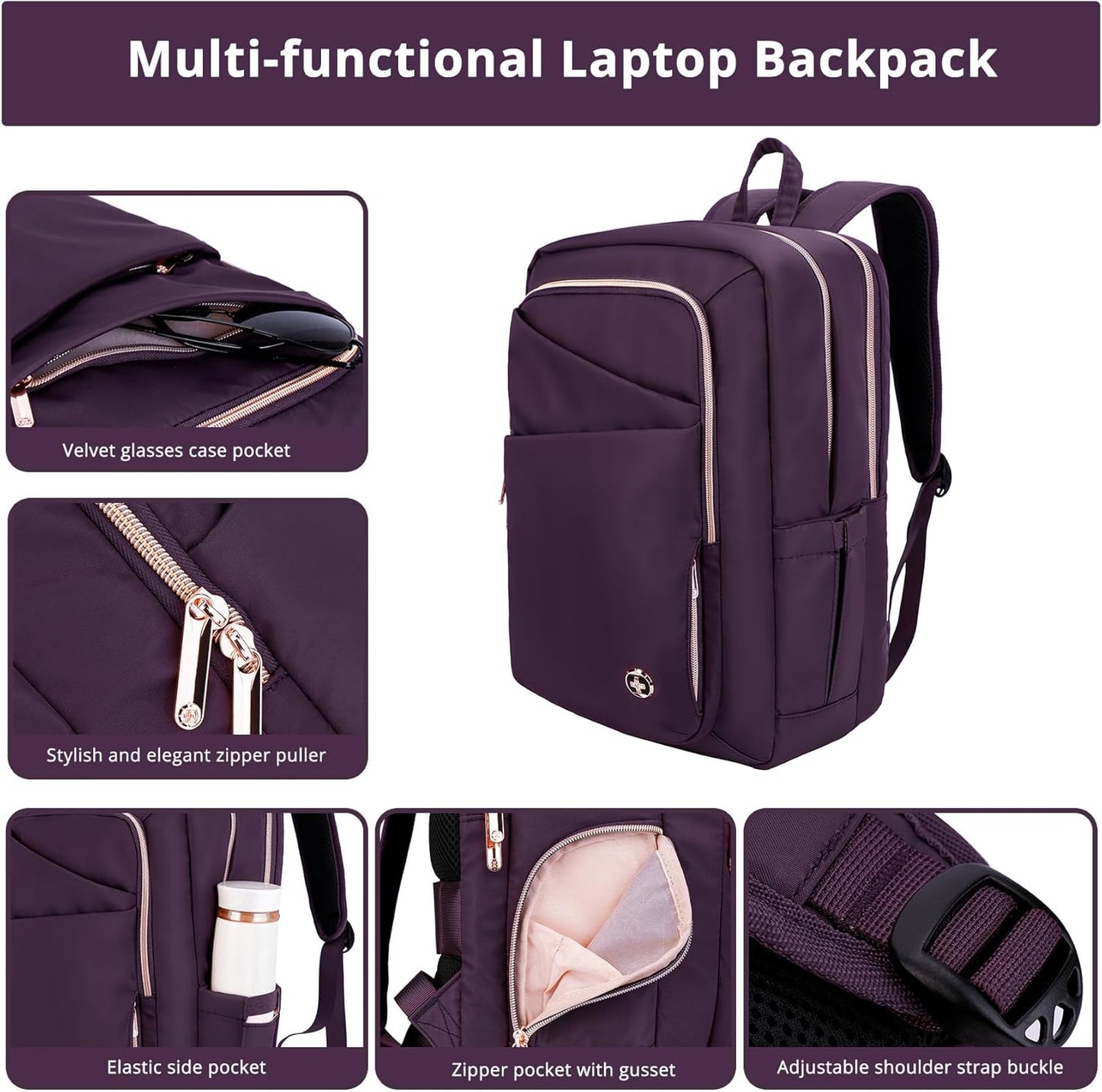Swissdigital Design Business Laptop Backpack for Women, College Computer Backpack with USB Charging