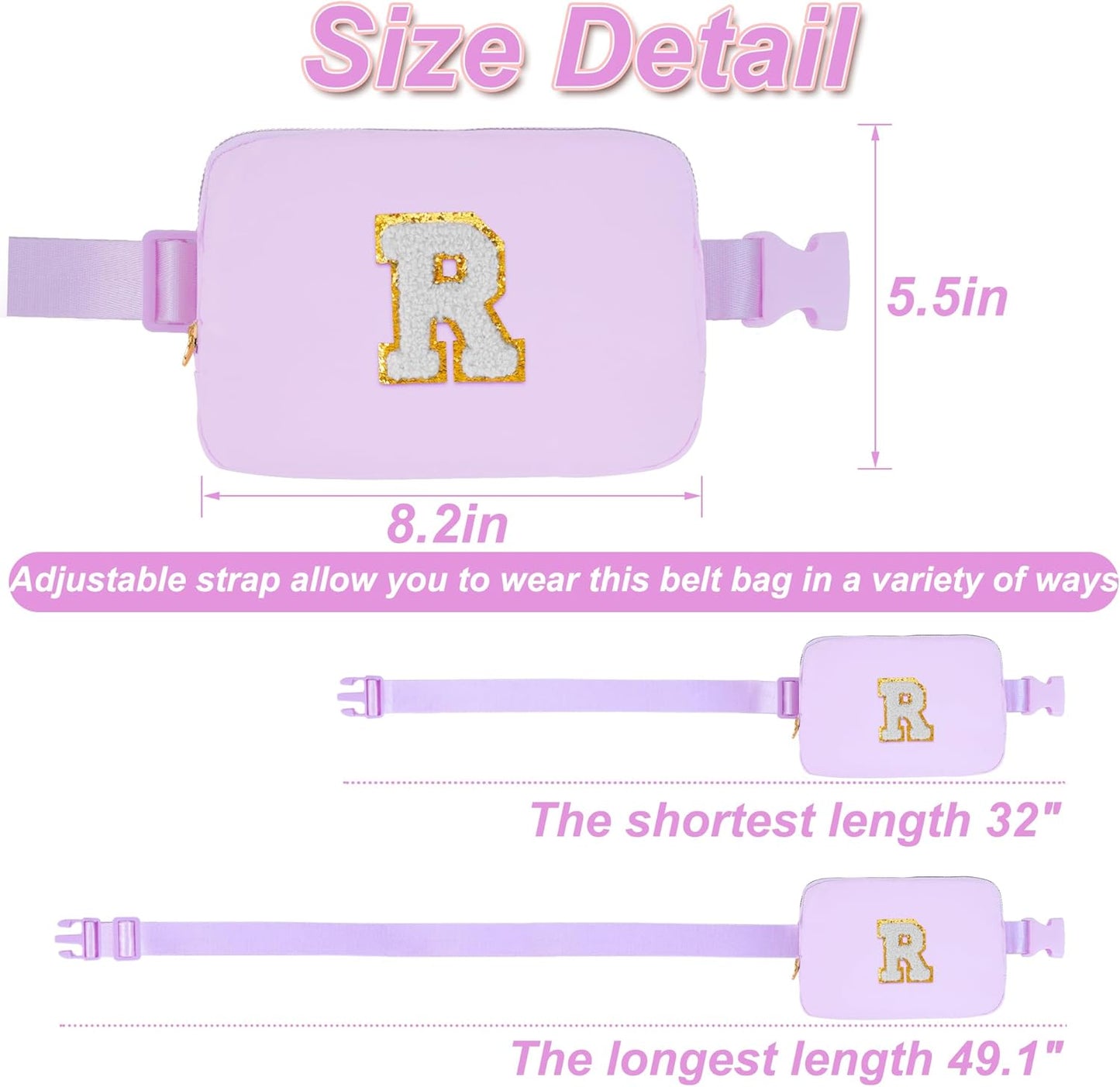 Gifts for Girls 3 4 5 6 7 8 9 10 11 12 Year Old Teens Kids Daughter Sister Her - Fanny Pack Crossbody Bag Cute Stuff for Girls Teen Trendy Belt Bags | Initial White R,Lavender Bag