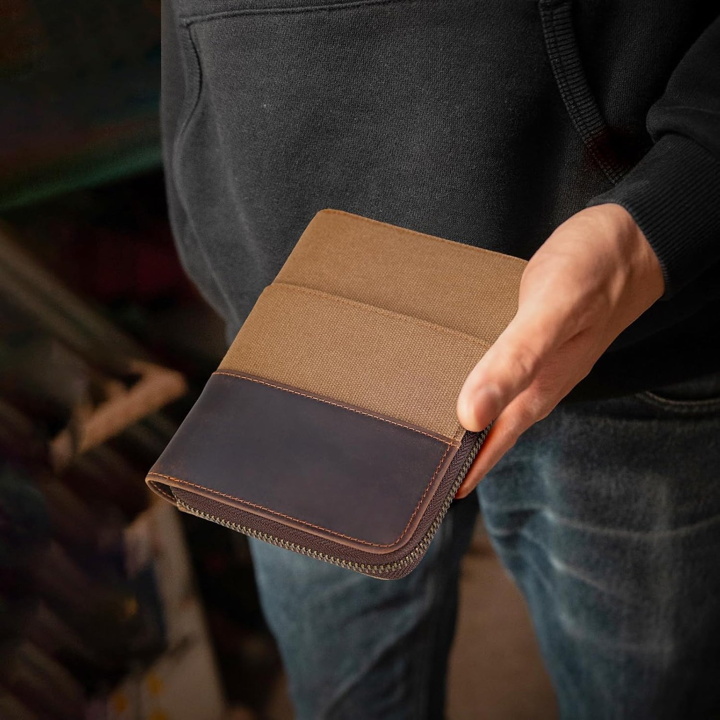 Retro Passport Cover Genuine Leather Unisex Travel Zipper Wallet RFID Blocking (Brown)