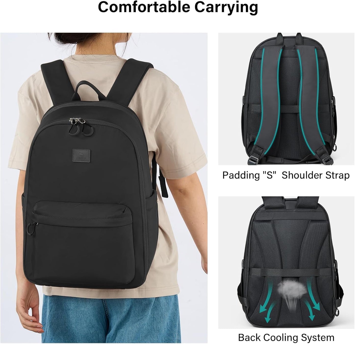 Hanke Expandable Travel Backpack for Women Men, 30L Carry On Backpack Flight Approved, Water Resistant Personal Item Travel Bag Fits 15.6 Inch, Dry & Wet Pocket Weekender Daypack, Black