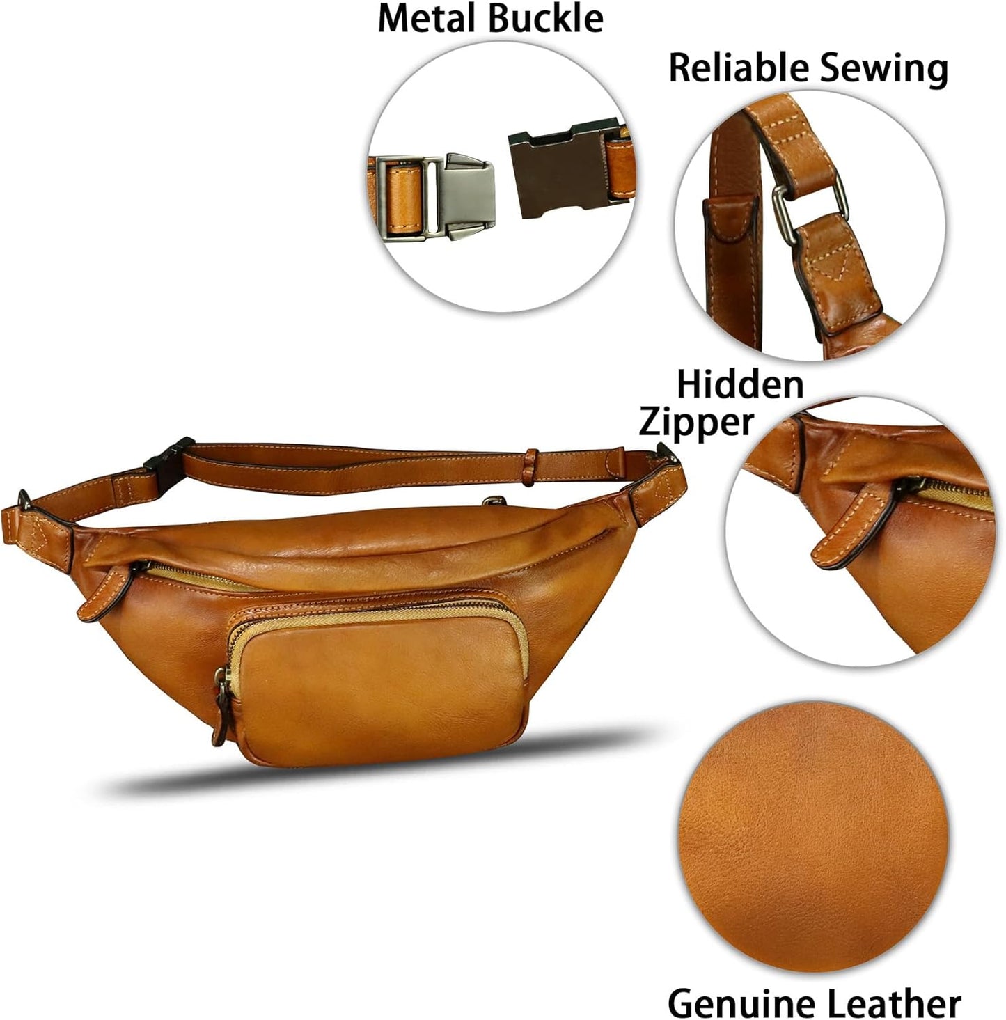 Genuine Leather Fanny Pack for Women and Men Real Leather Crossbody Sling Bag Fashion Waist Bag Chest Purse Pouch (Brown)
