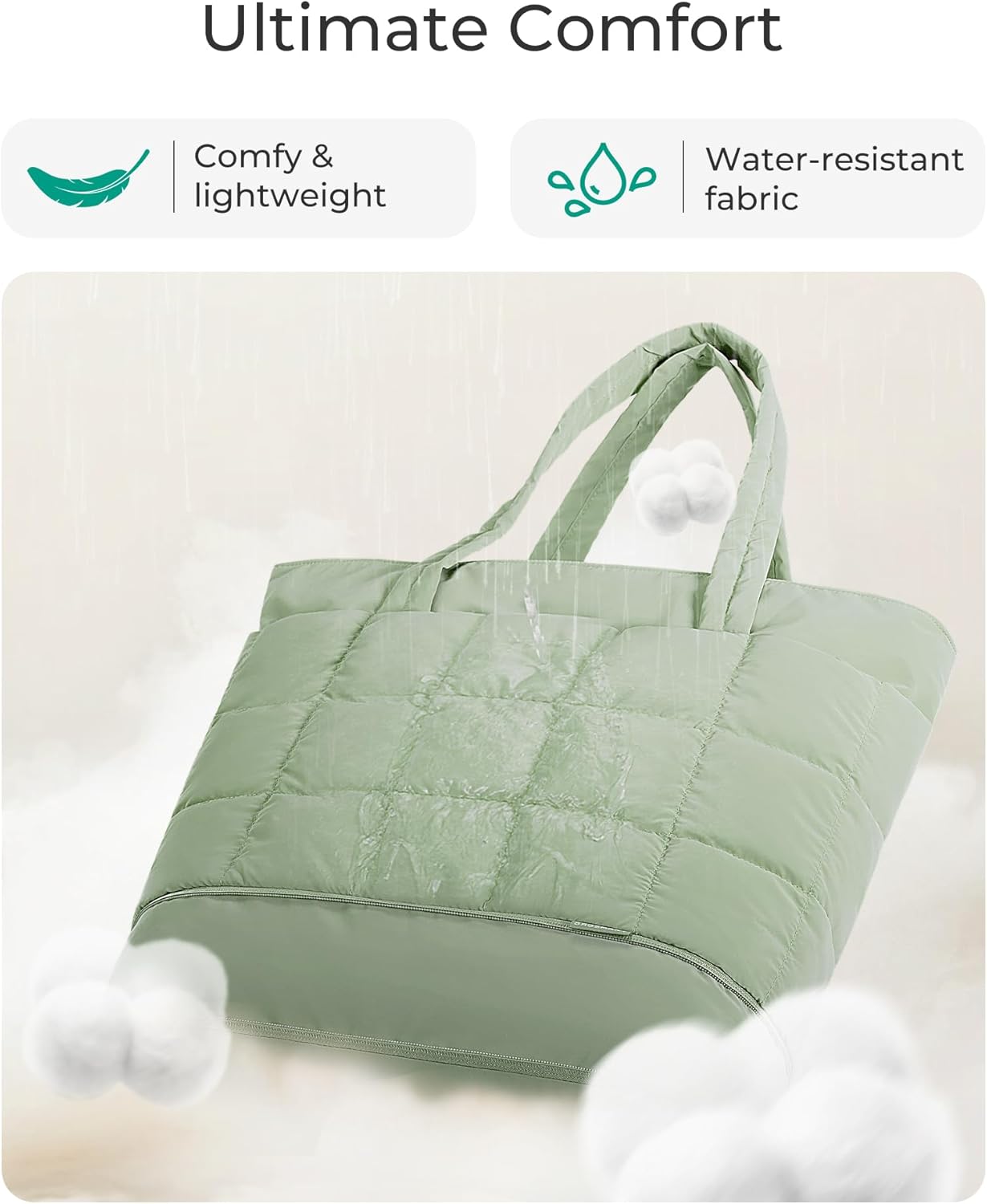 BAGSMART Expandable Tote Bag for Women, Puffer Work Tote Handbag, Quilted Carry-On Travel Gym Bag