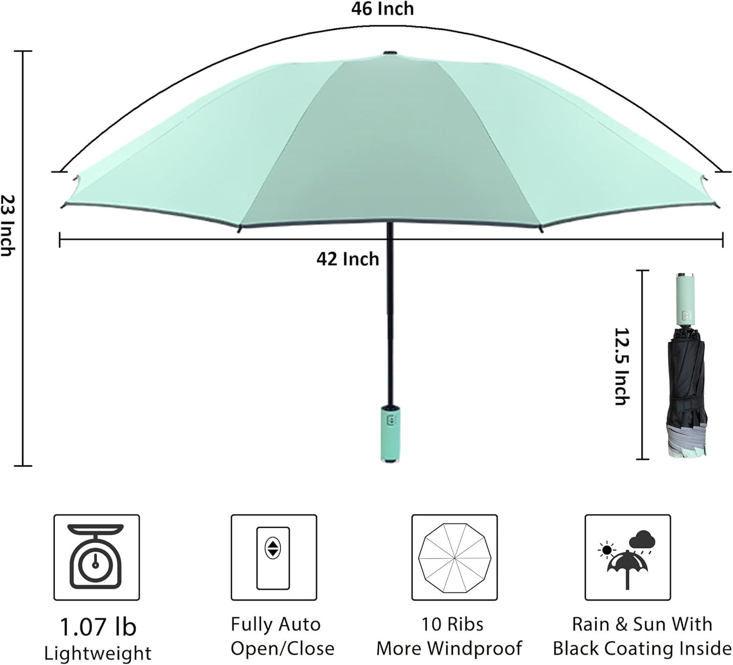 BAODINI Inverted UV Umbrella for Rain and Sun Medium Size UPF 50+ Rverse Compact Umbrella Auto Open Close