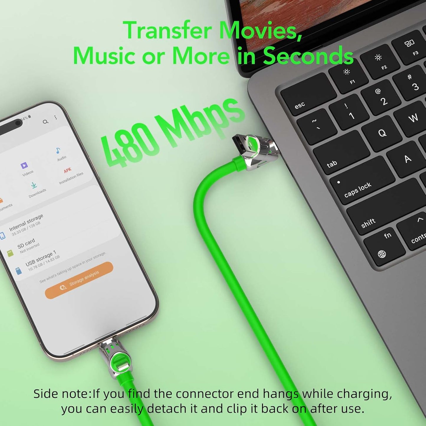 MFish 4-in-1 Universal USB Charging Cable with Carrying Case – 240W Max Fast Charger Cord, USB-A, Dual USB-C & Lighting, for iPhone 14/15/16/17 Series, iPad & MacBook and More (Green, 6.6Ft)