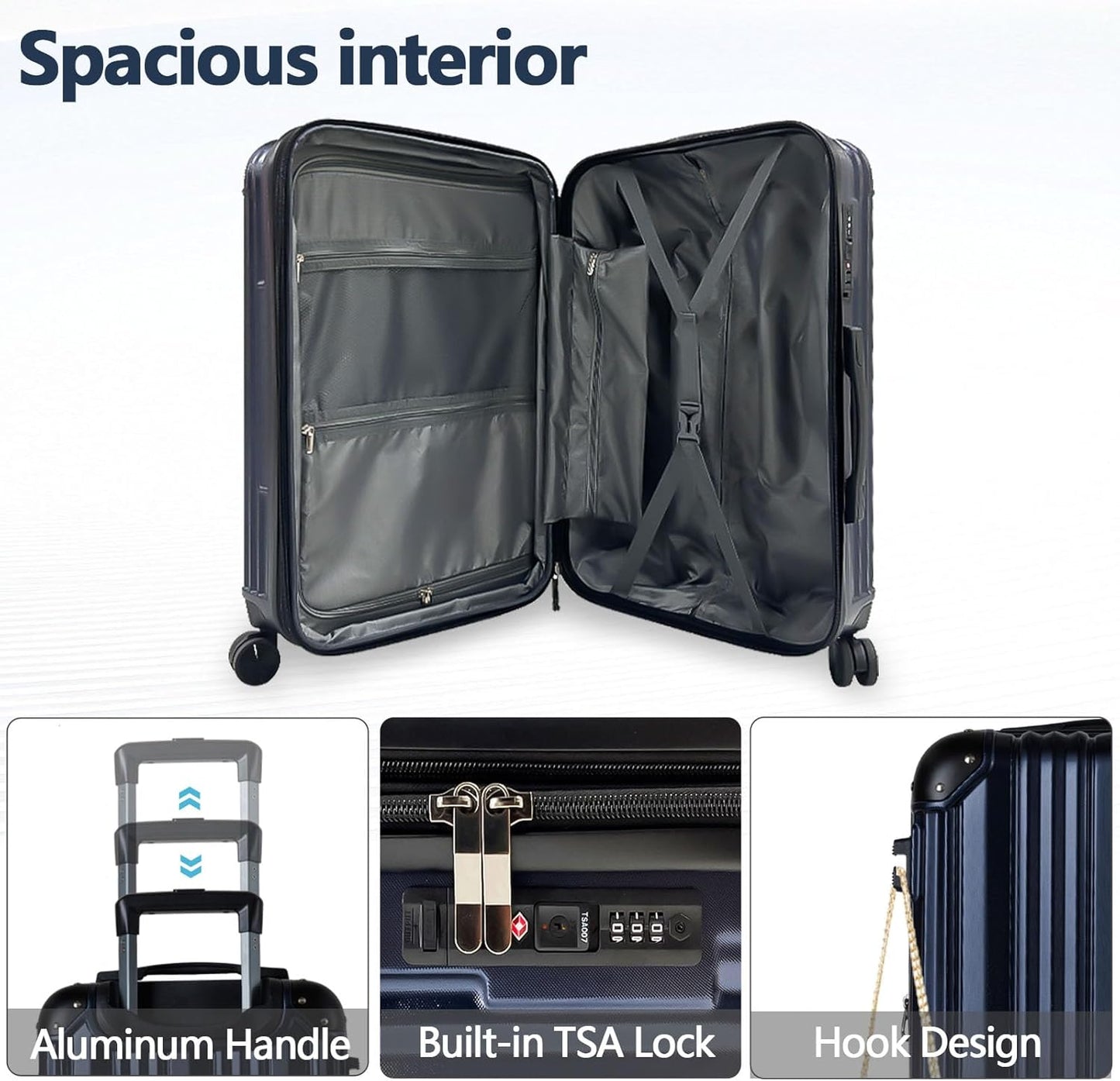 OUZZO 2-Piece Luggage Set 20/24 Inch – Hardshell Suitcases with Corner Protectors, Spinner Wheels, TSA-Approved Lock, USB Port – Expandable ABS+PC Travel Luggage for Business & Family Trips – Blue