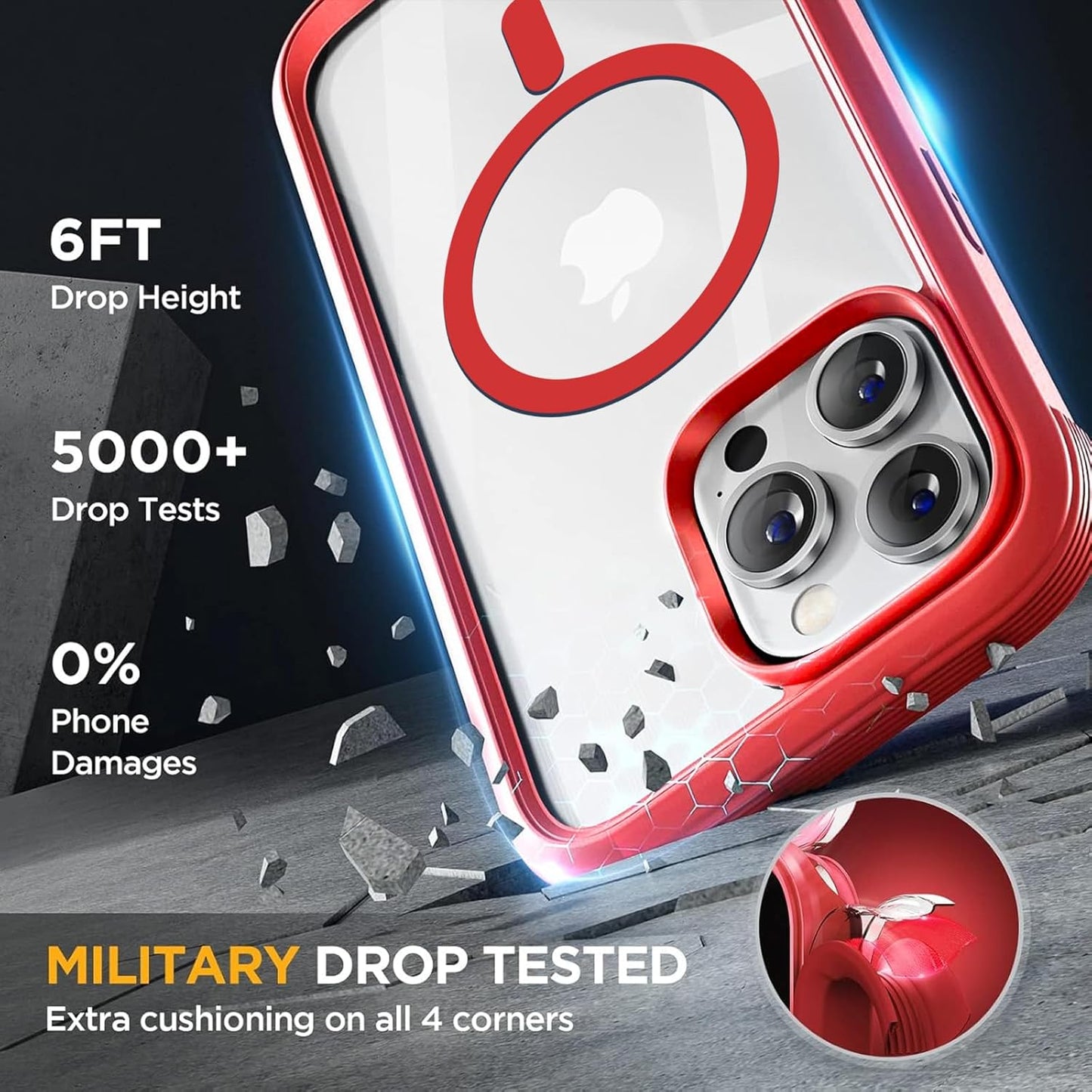Miracase Magnetic for iPhone 14 Pro Max Case 6.7 inch, (Compatible with MagSafe) Upgrade Full-Body Clear Phone Bumper Case with Built-in 9H Tempered Glass Screen Protector, Magnetic Red