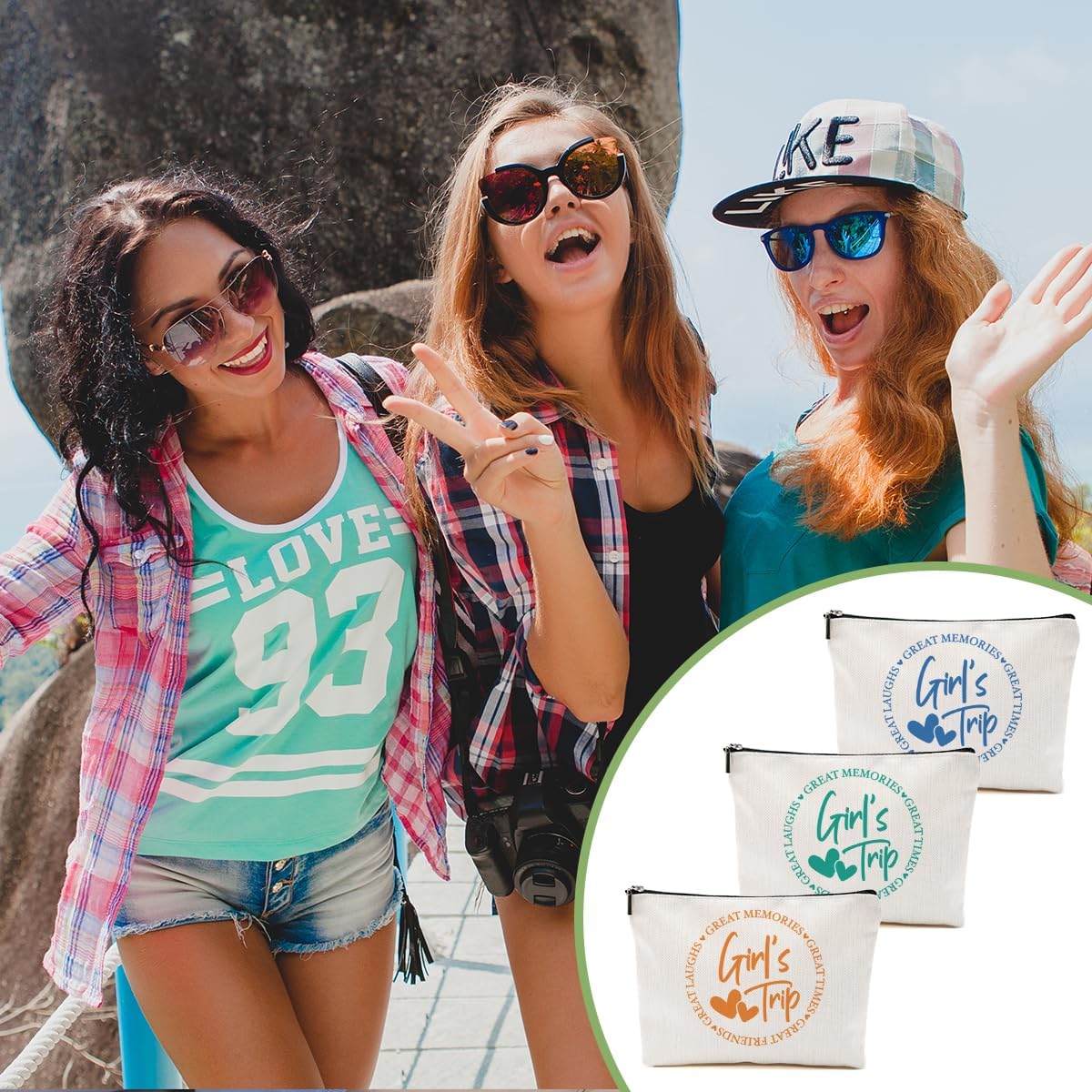 3Pcs Girls Weekend Gifts, 2025 Girls Trip Gifts Favors Travel Gifts Funny Makeup Bag, Weekend Bag Cosmetic Bag, Friendship Gifts for Women Friend Bridesmaid BFF, Graduation Wedding Gifts Toiletry Bag