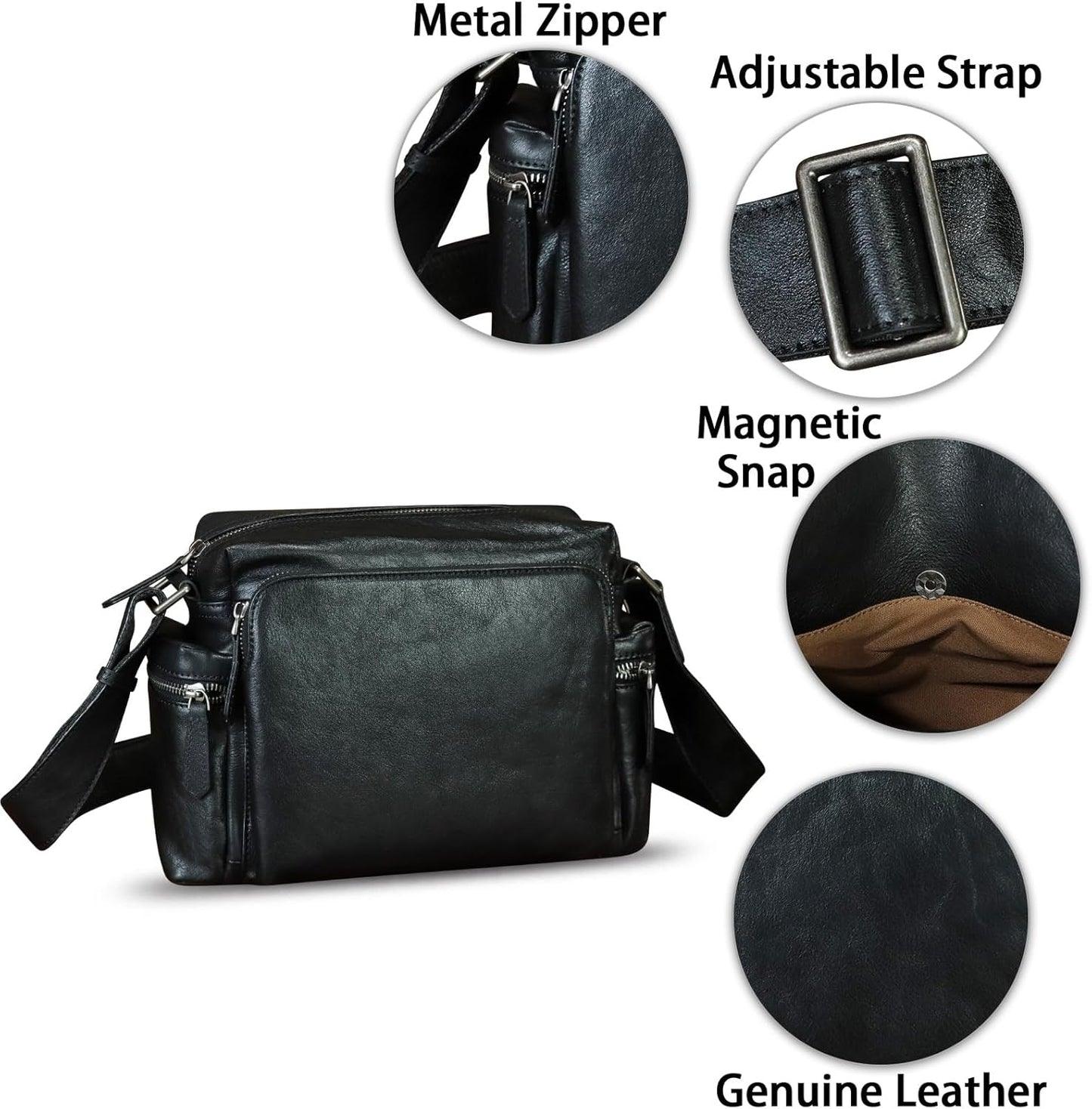 IVTG Genuine Leather Purse and Messenger Bag for Men Fashion Leather Shoulder Bag Briefcase Satchel Crossbody Bags Strap