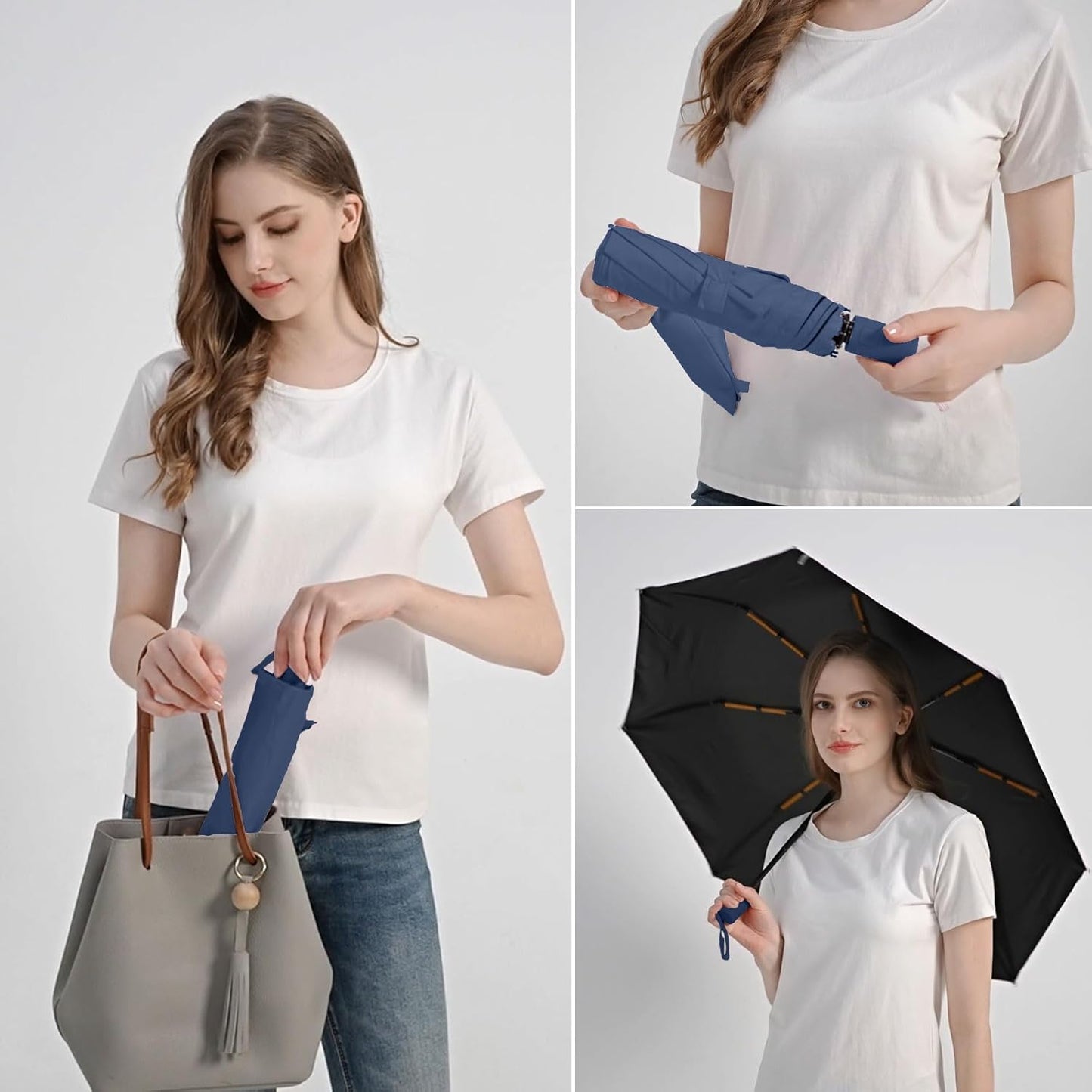 BAODINI Small UV Protection Travel Umbrella Compact for Rain and Sun UPF 50+ Windproof Portable 42 inch Umbrella for Women and Men